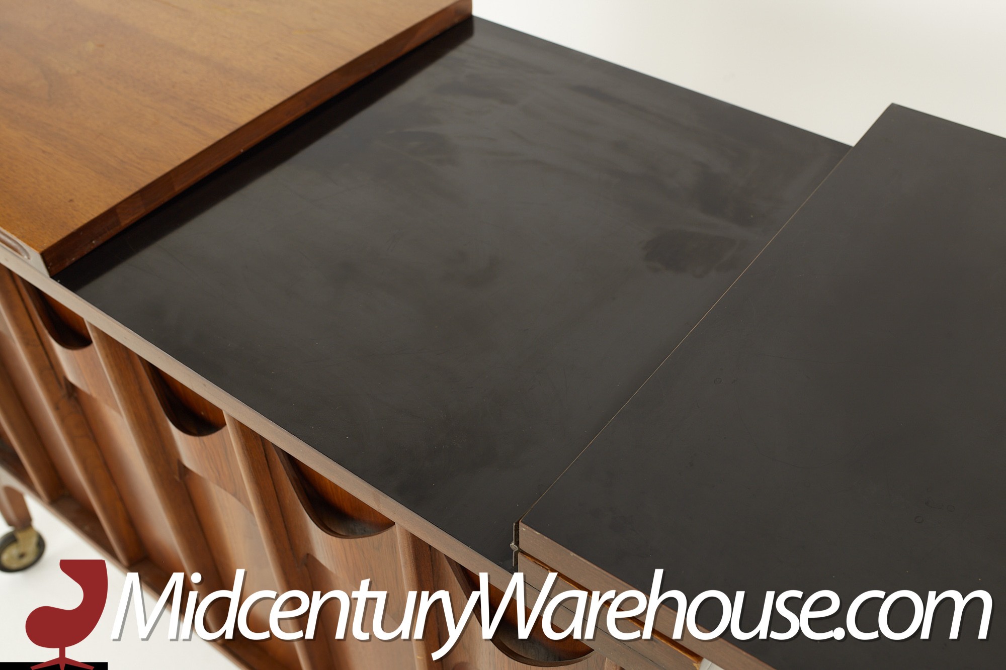 Kent Coffey Perspecta Mid Century Walnut and Rosewood Bar Cart
