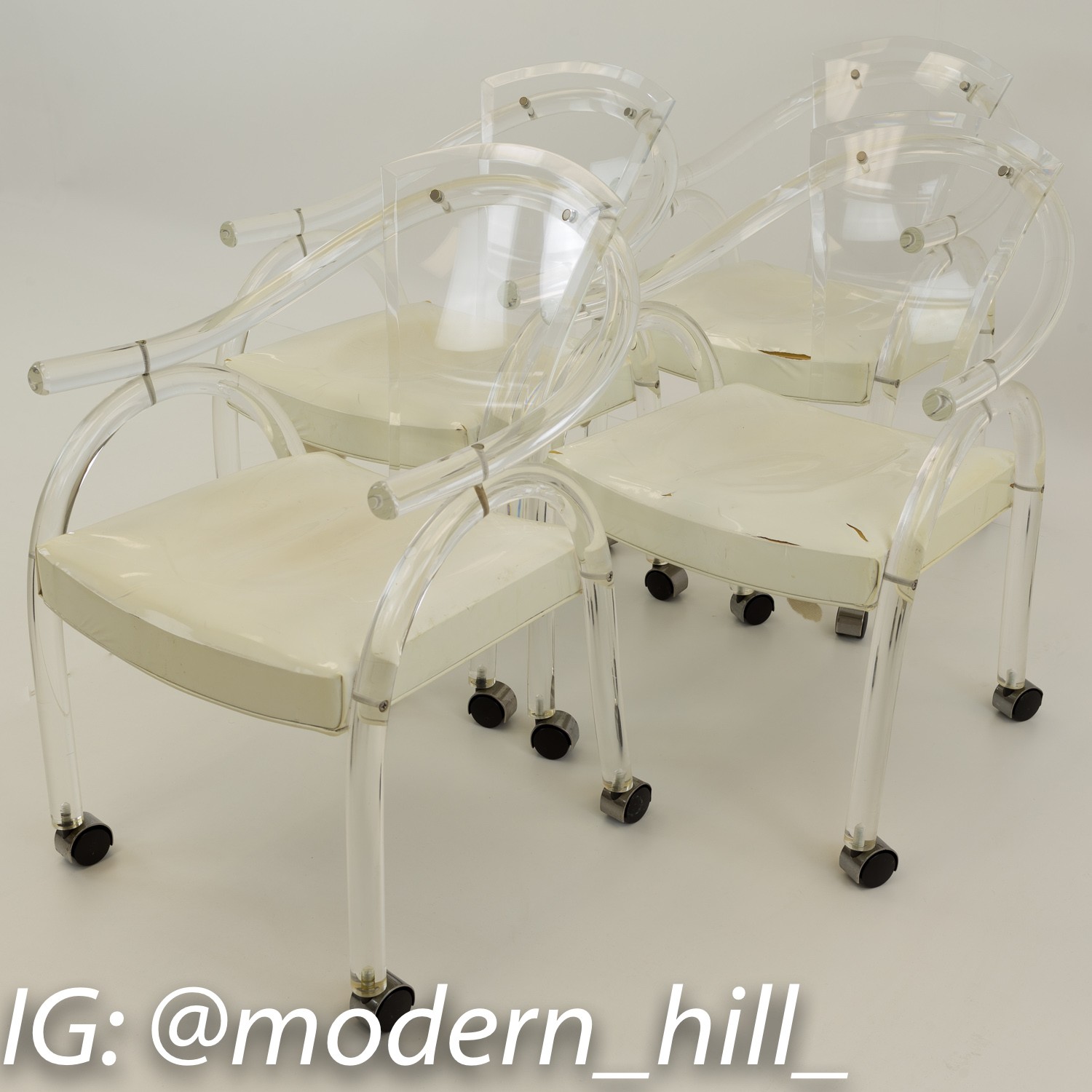 Charles Hollis Jones Style Mid Century Modern Lucite Rolling Chairs