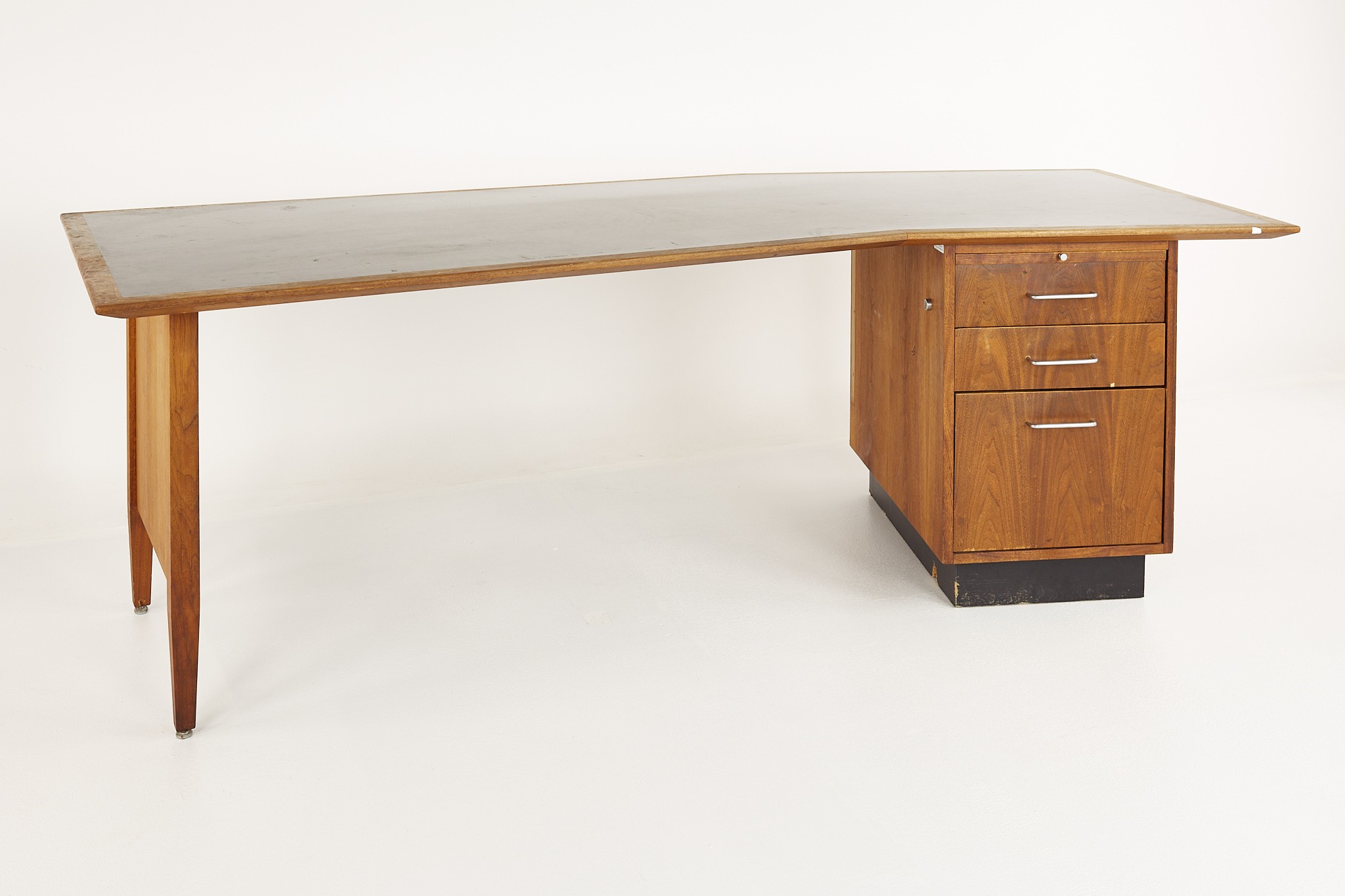 Mid Century Walnut and Leather Top Boomerang Desk