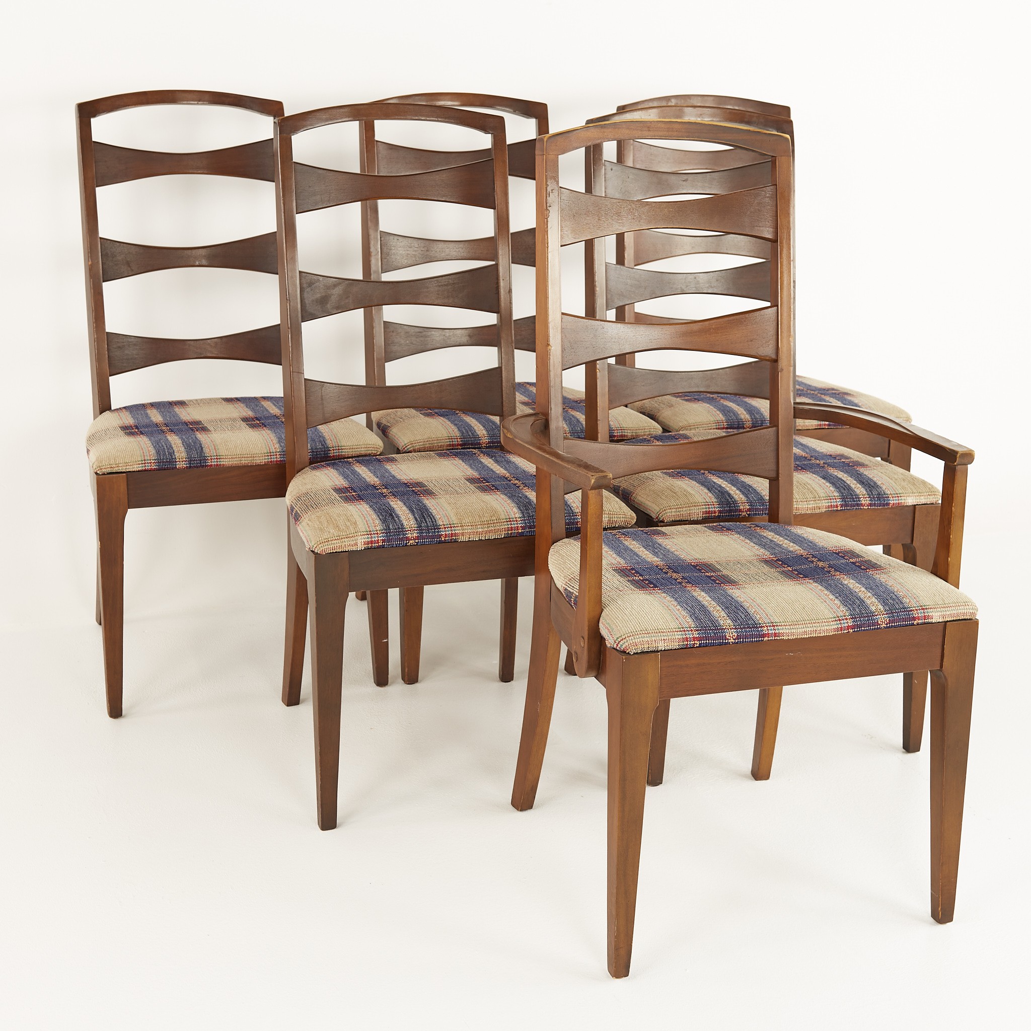 Lenoir House Mid Century Walnut Ladder Back Dining Chairs - Set of 6