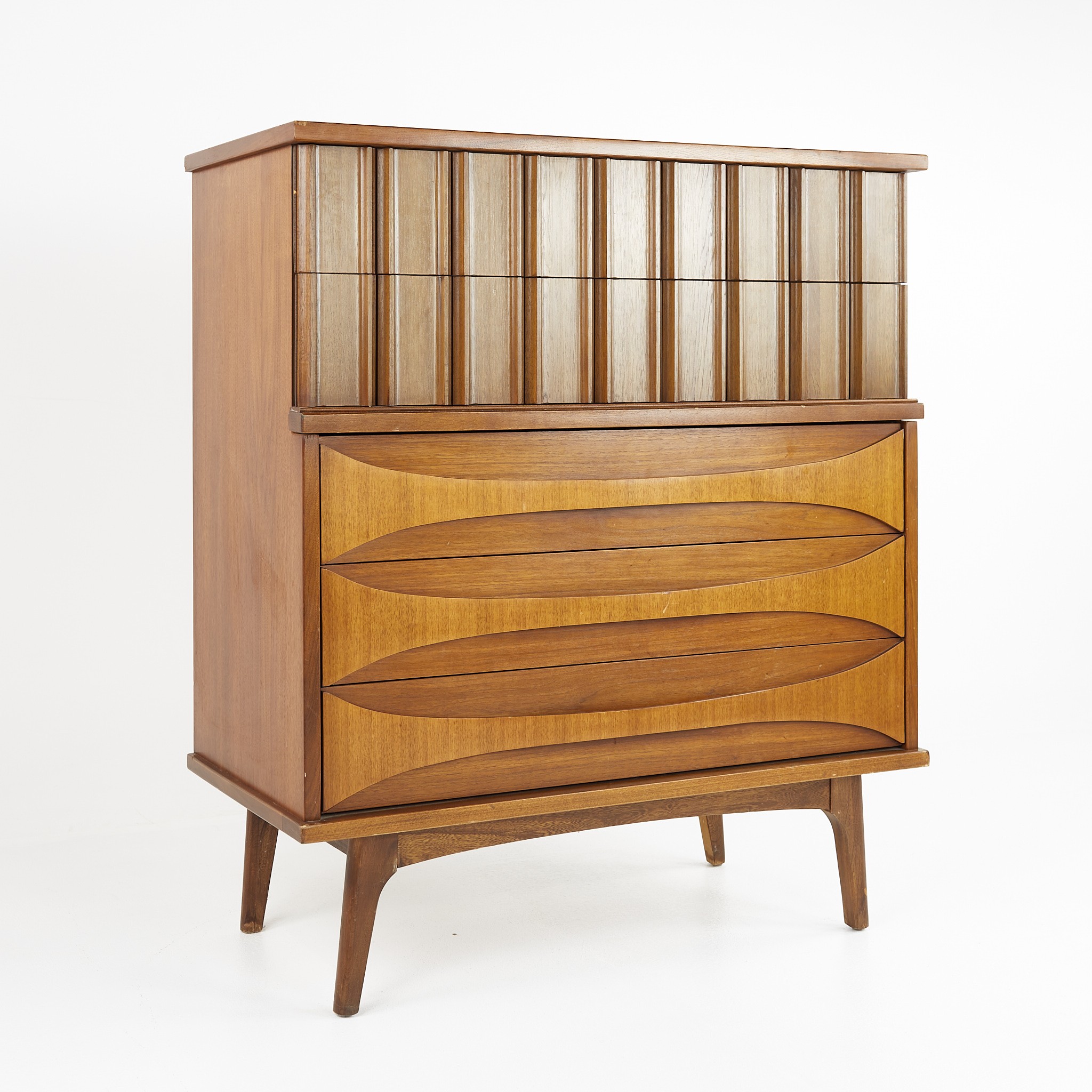 United Furniture Mid Century Walnut Highboy Dresser