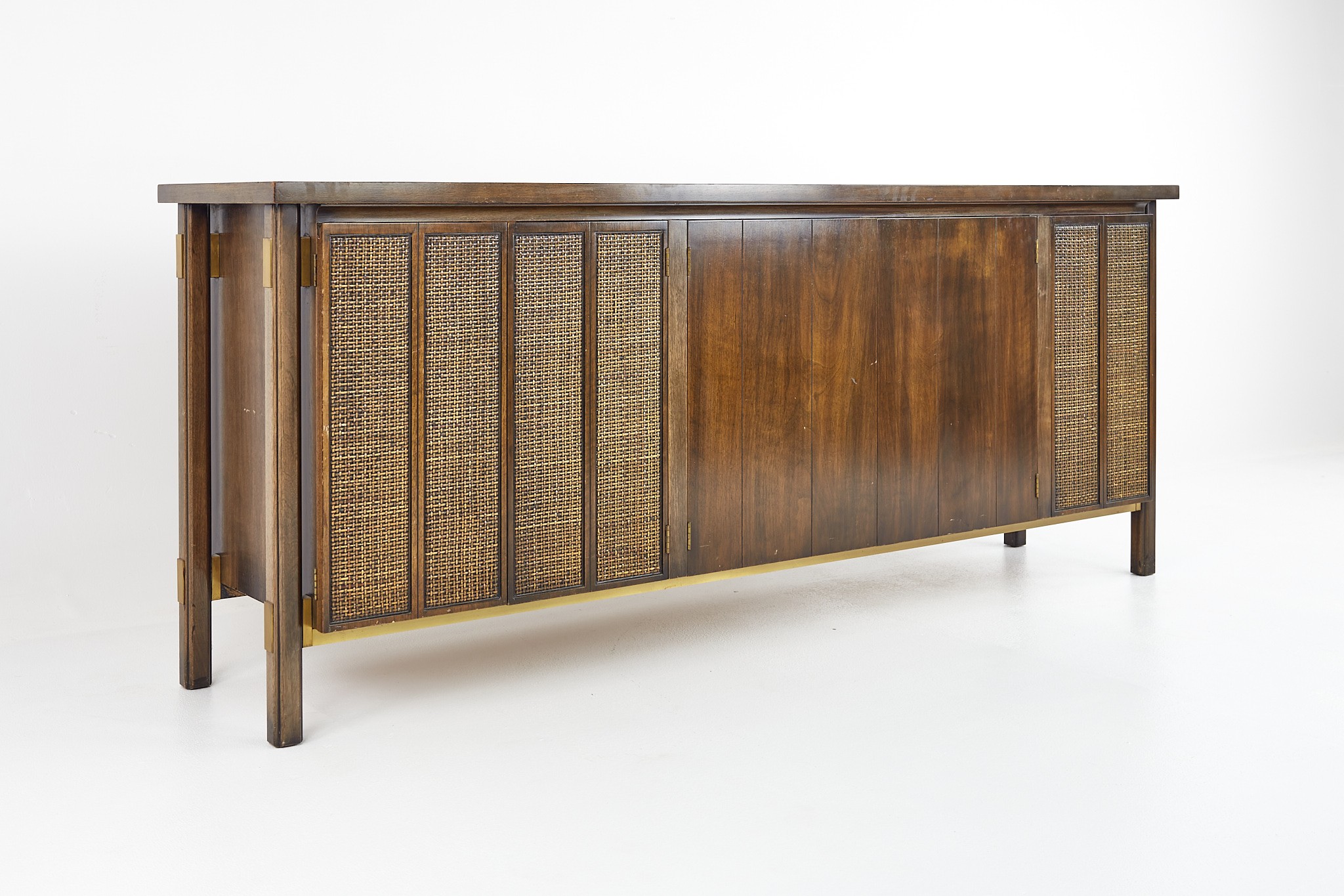 Johnson Furniture Mid Century Cane Front Sideboard Credenza