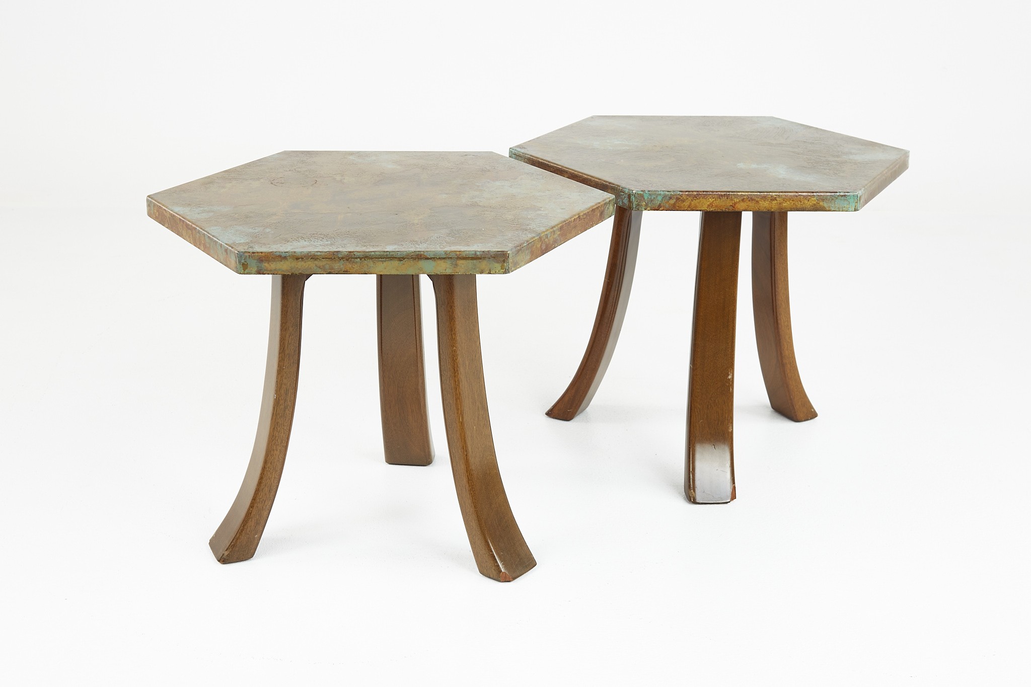 Widdicomb Style Mid Century Octagon Side Tables - Pair