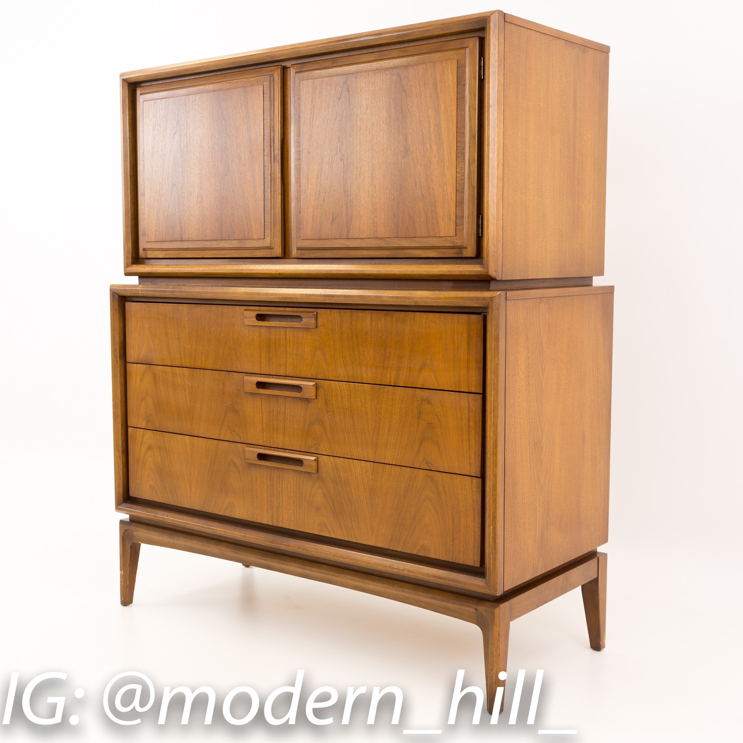 United Furniture Mid Century Walnut Highboy Dresser