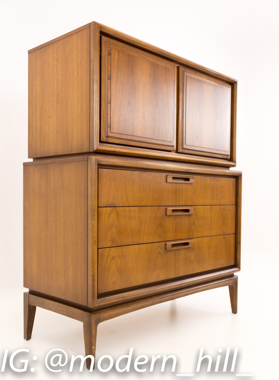 United Furniture Mid Century Walnut Highboy Dresser