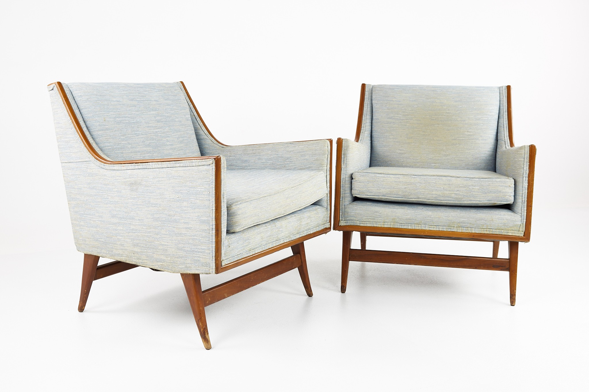 Paul Mccobb Style Mid Century Walnut Lounge Chairs - Pair