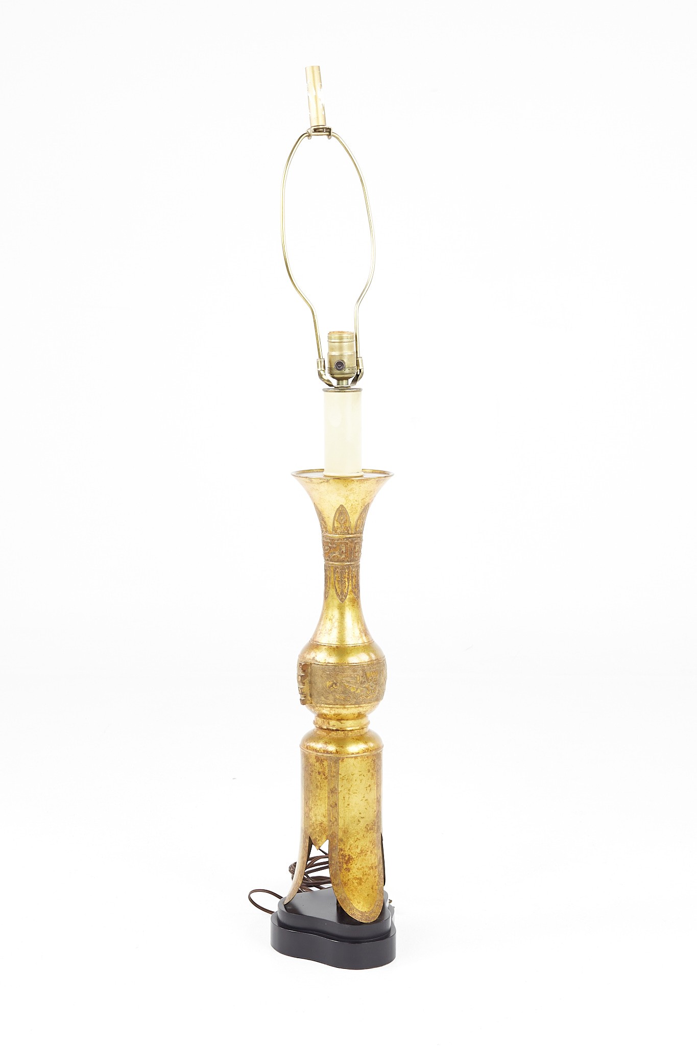 Mid Century Egyptian Motif Gold Metal Table Lamp