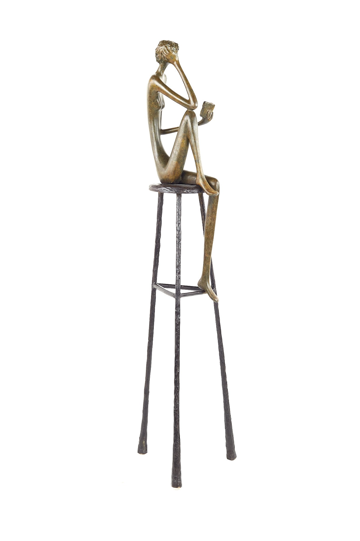 Ruth Bloch Mid Century Bronze Woman Holding a Book Figurine