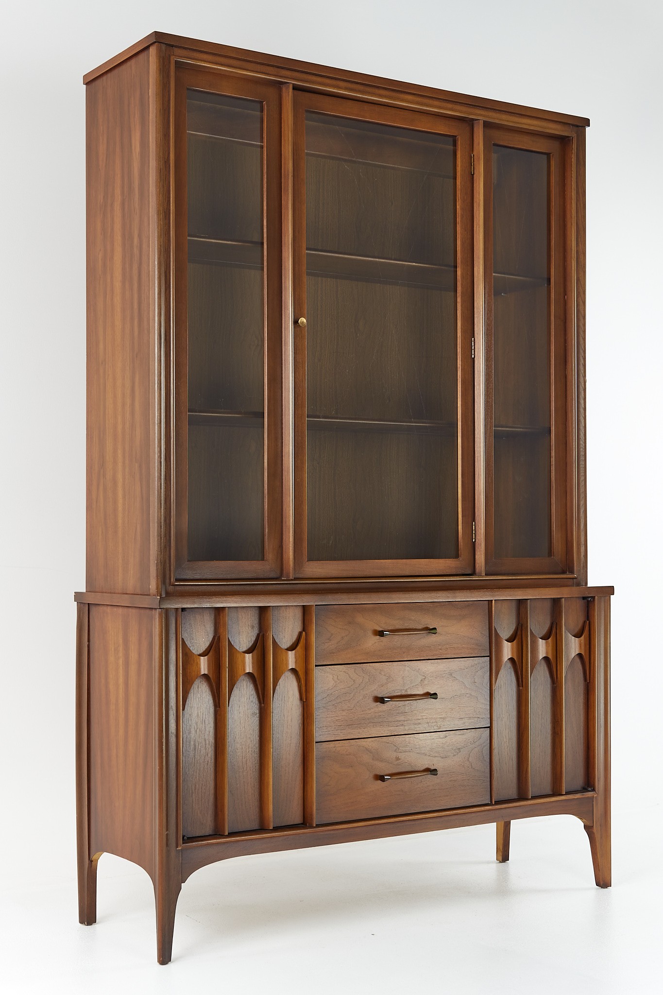 Kent Coffey Perspecta Mid Century Walnut and Rosewood Buffet and Hutch China Cabinet