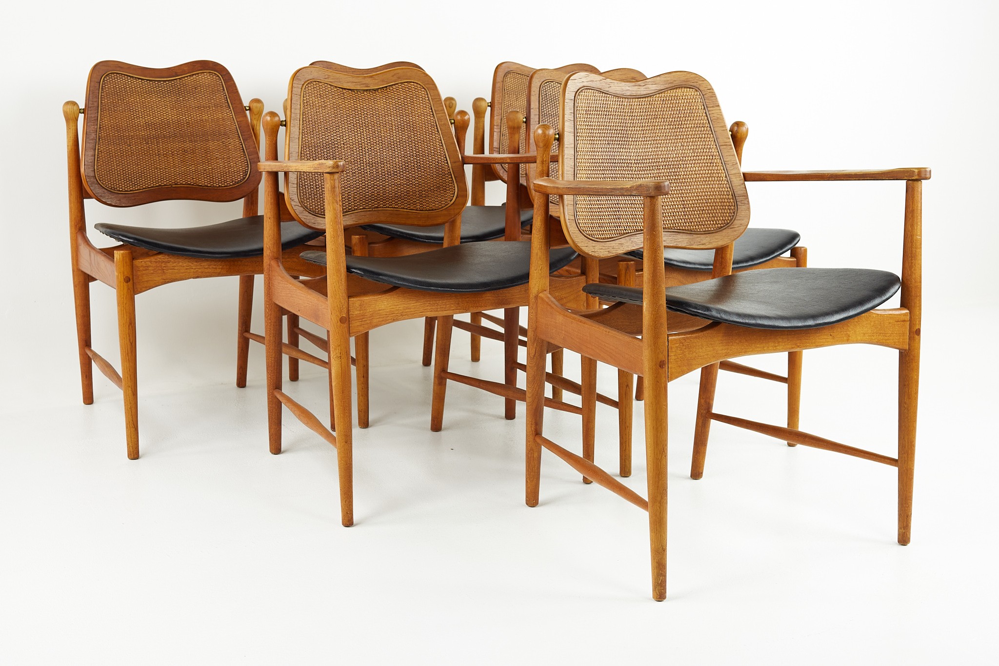 Arne Vodder Mid Century Teak and Cane Dining Chairs - Set of 6