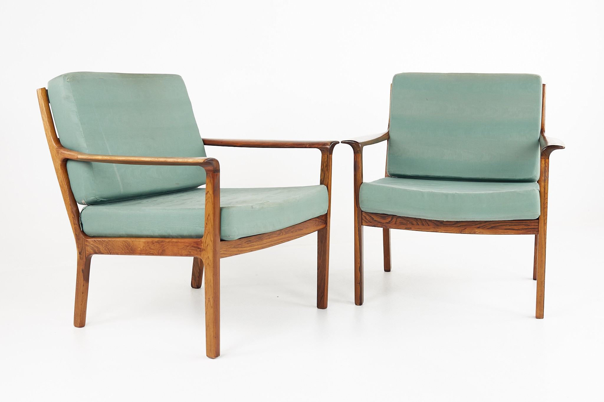 Frederick Kayser Style Mid Century Rosewood Easy Lounge Chairs - Pair