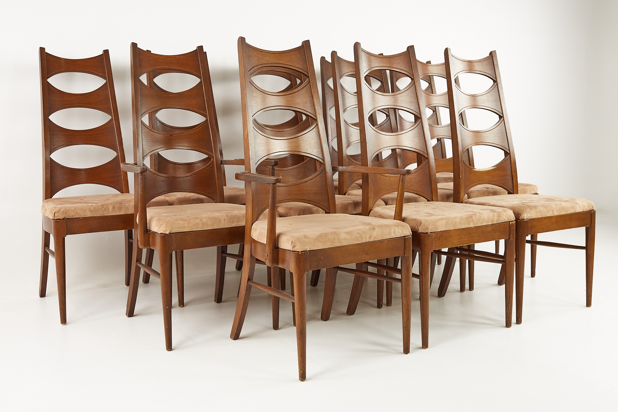 Kent Coffey Perspecta Mid Century Cats Eye Walnut Dining Chairs - Set of 12