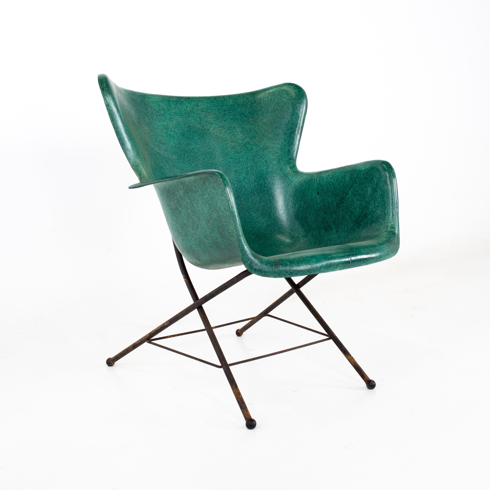 Lawrence Peabody for Selig Mid Century Wingback Fiberglass Shell Chair - Green