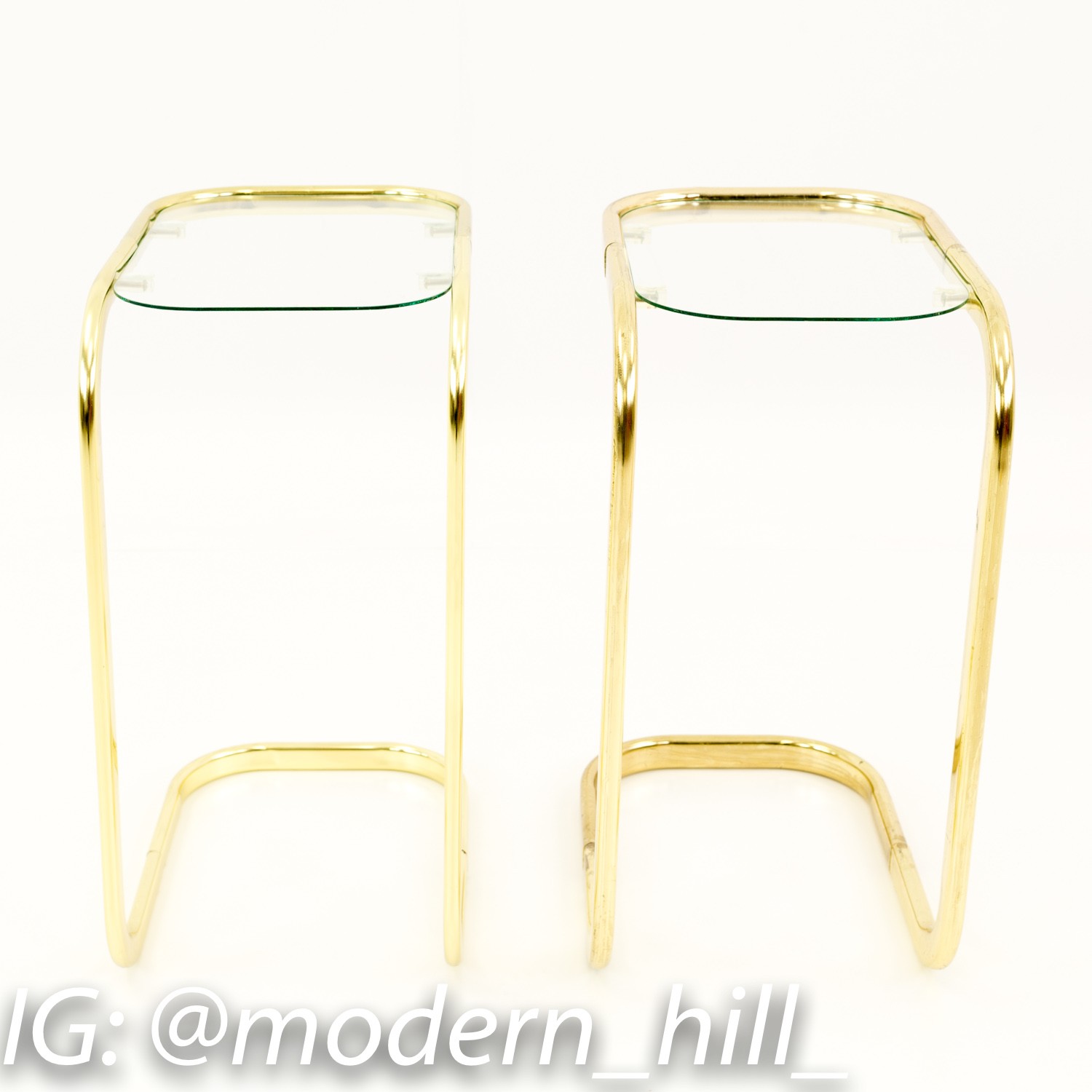 Milo Baughman Style Brass and Glass Side End Tables