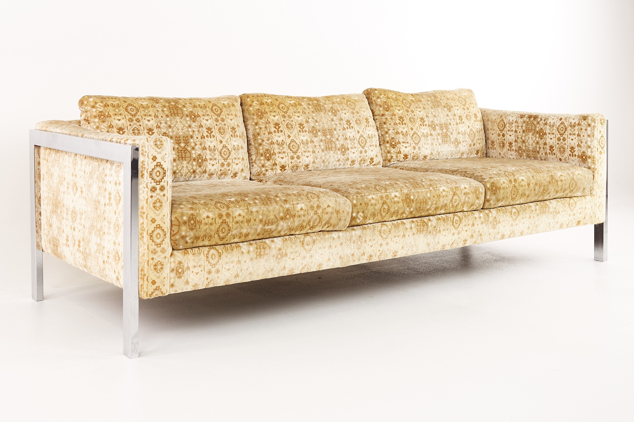 Milo Baughman Style Mid Century Chrome  Sofa