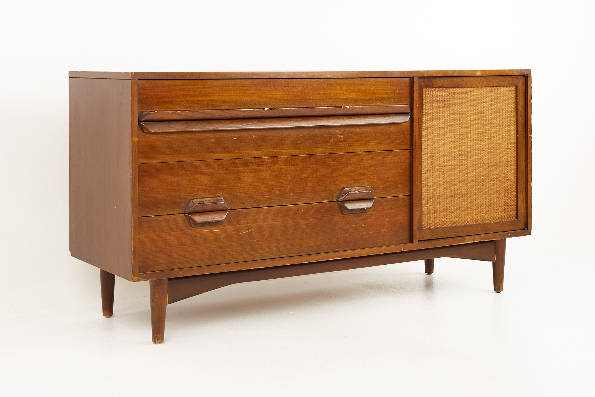 Lawrence Peabody Mid Century Walnut and Cane Sideboard Credenza