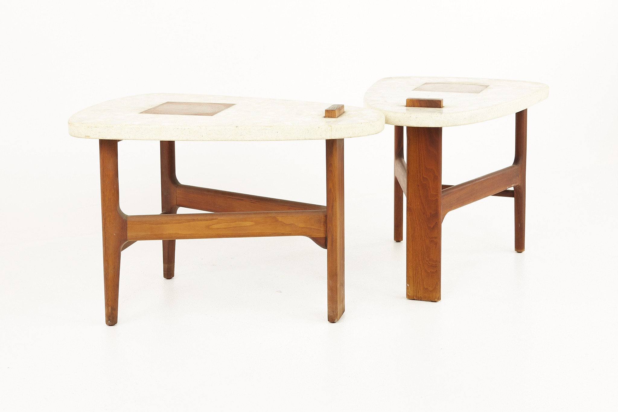 Harvey Probber Style Mid Century Walnut Side End Tables - Pair