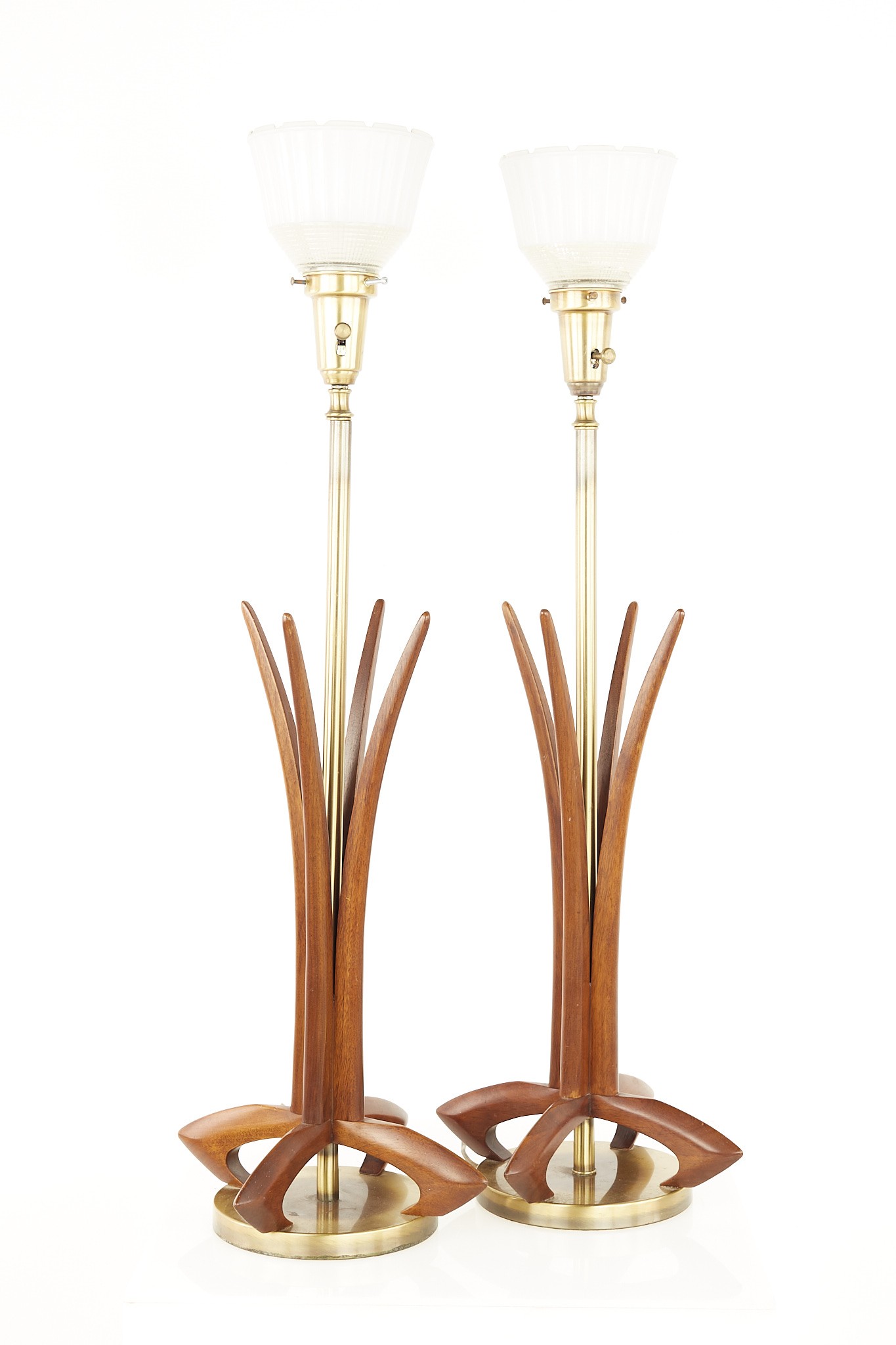 Mid Century Walnut and Brass Table Lamps - a Pair