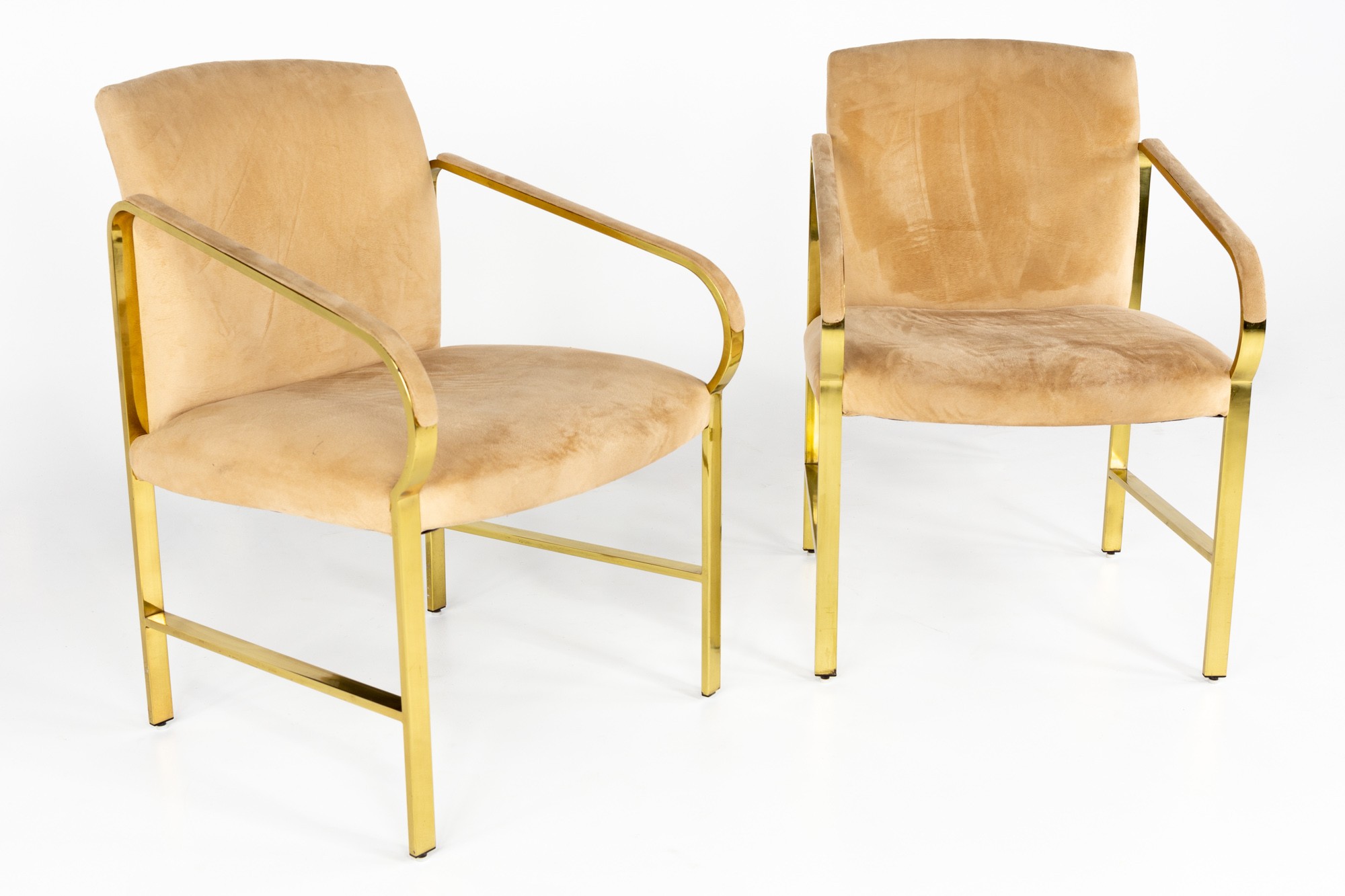 Baker Furniture Mid Century Brass Arm Chairs - a Pair
