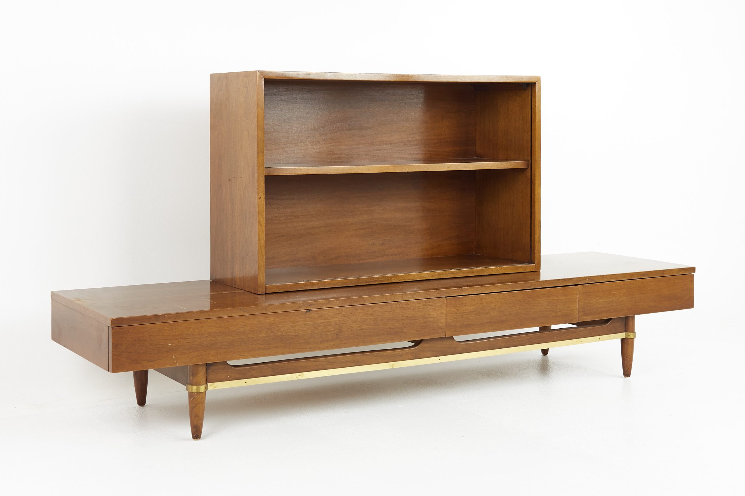 American of Martinsville Dania Mid Century Long Bench with Bookcase Box