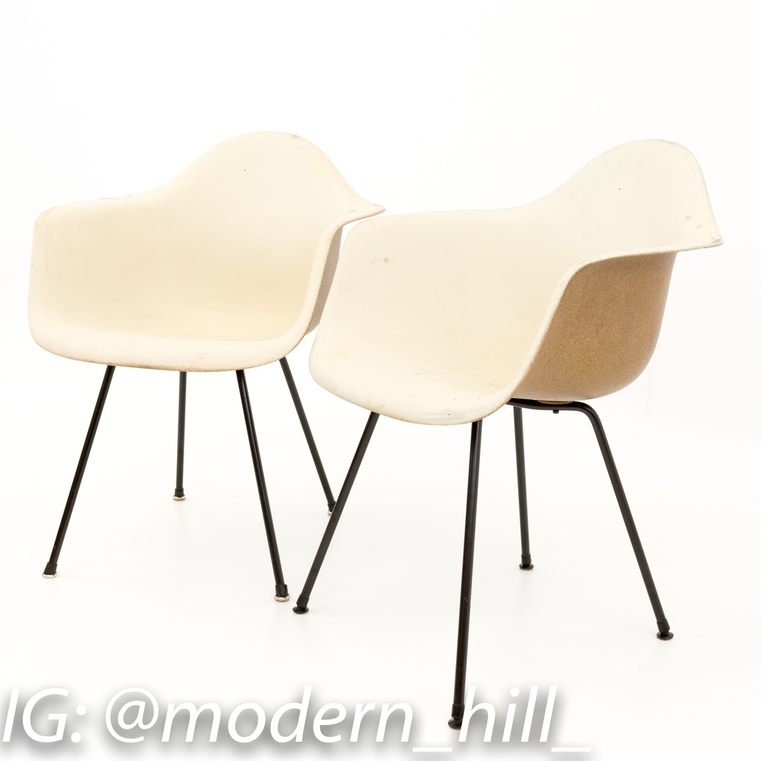 Eames for Herman Miller Mid Century Molded Plastic X-base Shell Chairs - Pair