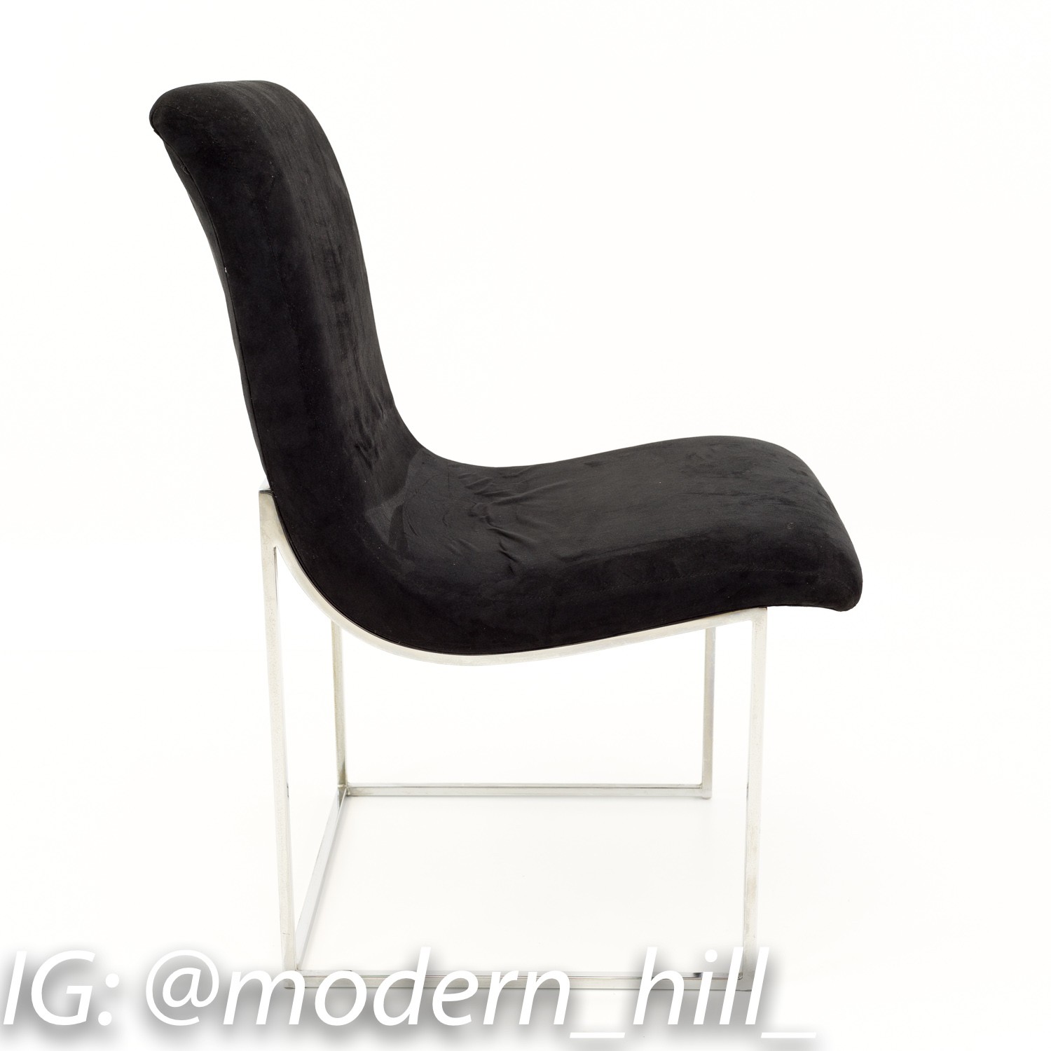 Milo Baughman for Directional Mid Century Black Velvet Chrome Base Lounge Chairs