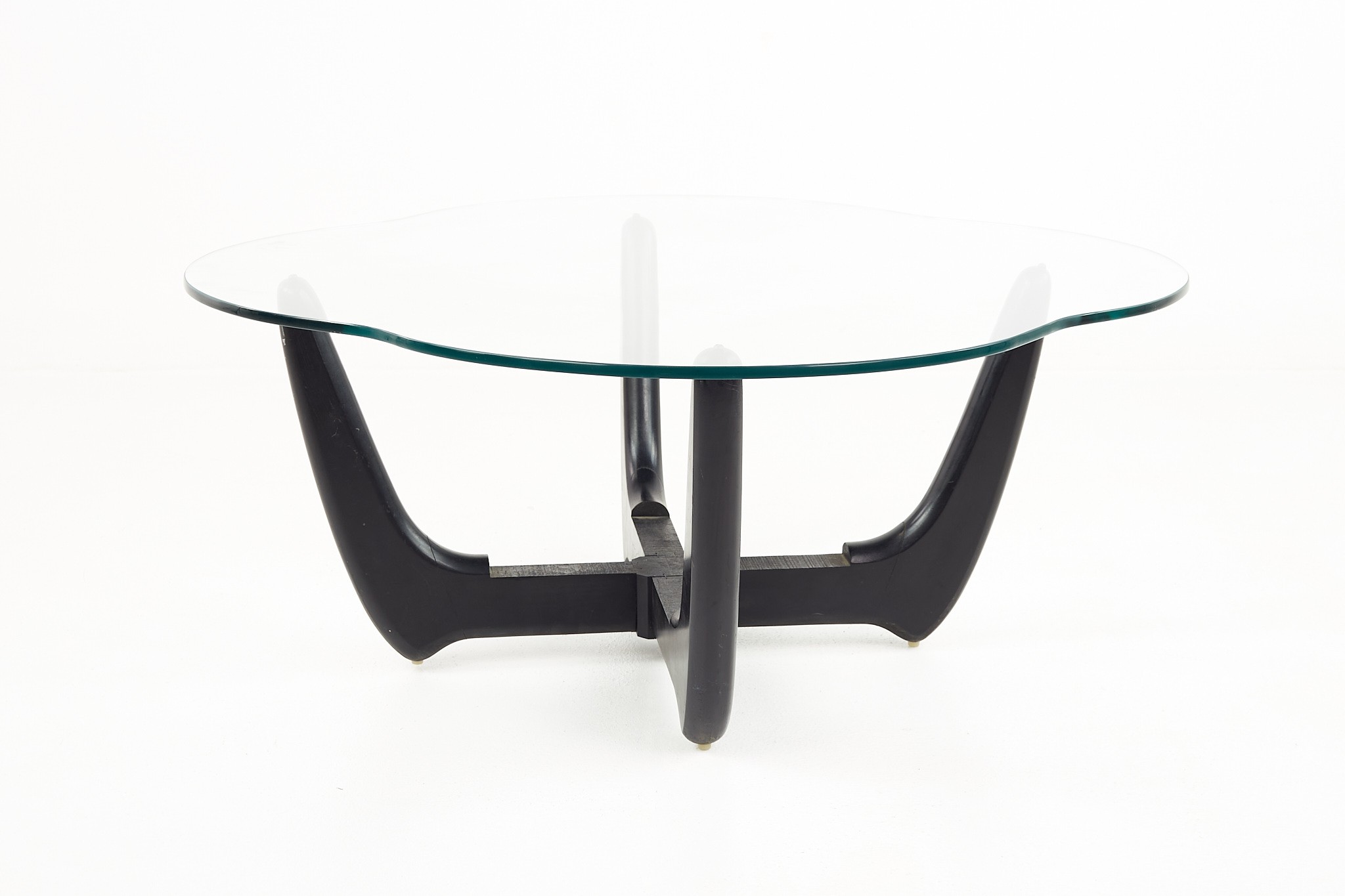 Adrian Pearsall Style Mid Century Glass and Ebonized Base Coffee Table