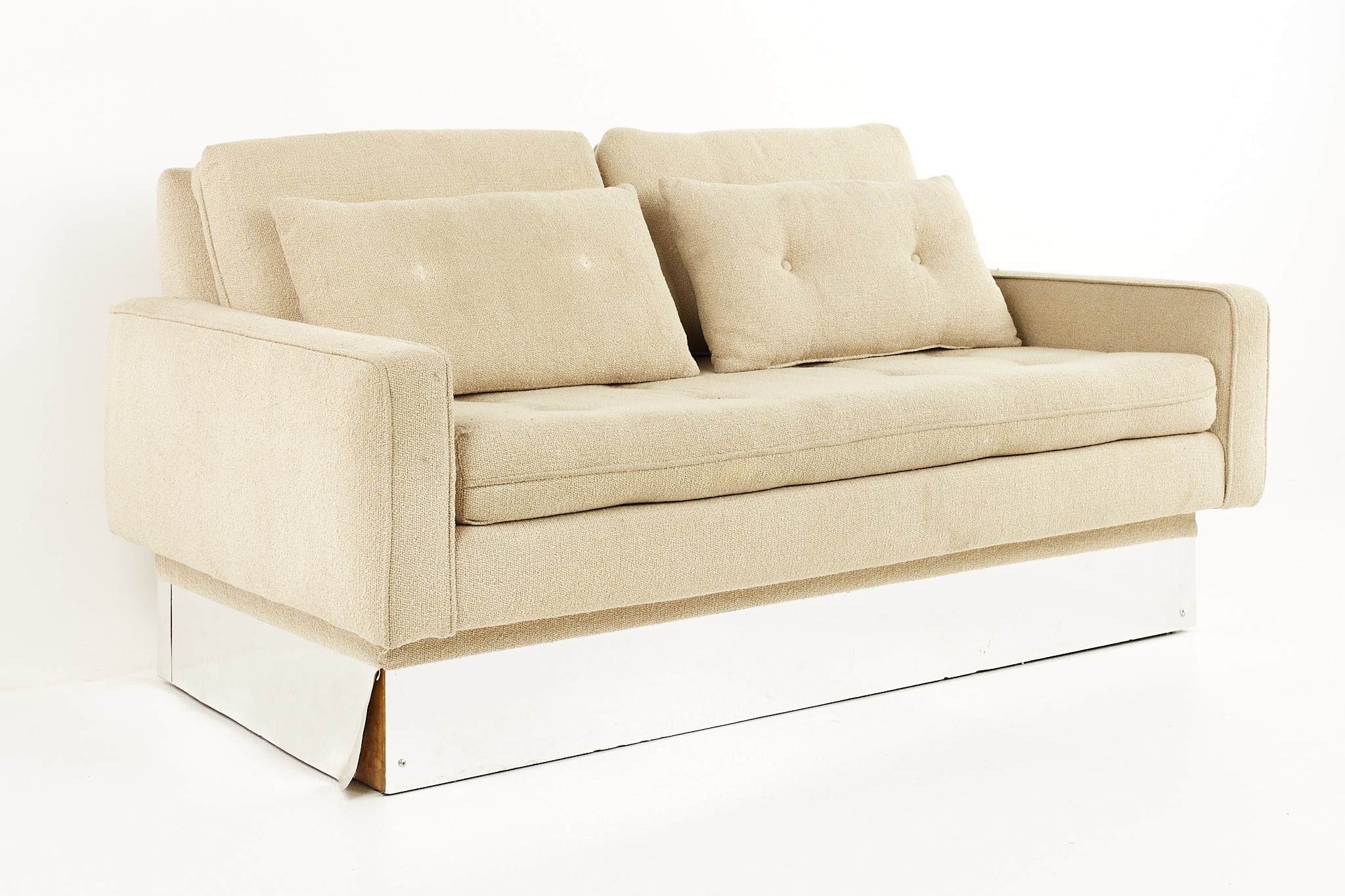 Milo Baughman Style Mid Century Chrome Base Settee Sofa