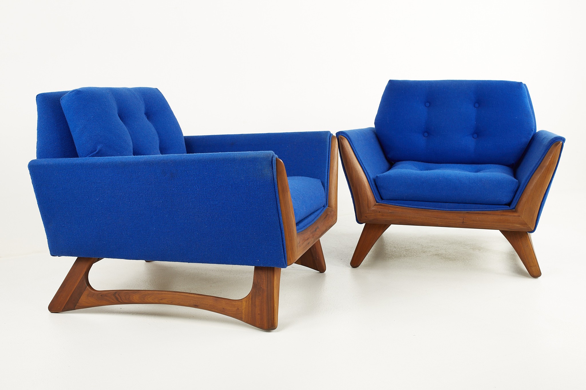 Adrian Pearsall for Craft Associates Mid Century Blue Upholstered Lounge Chairs - a Pair