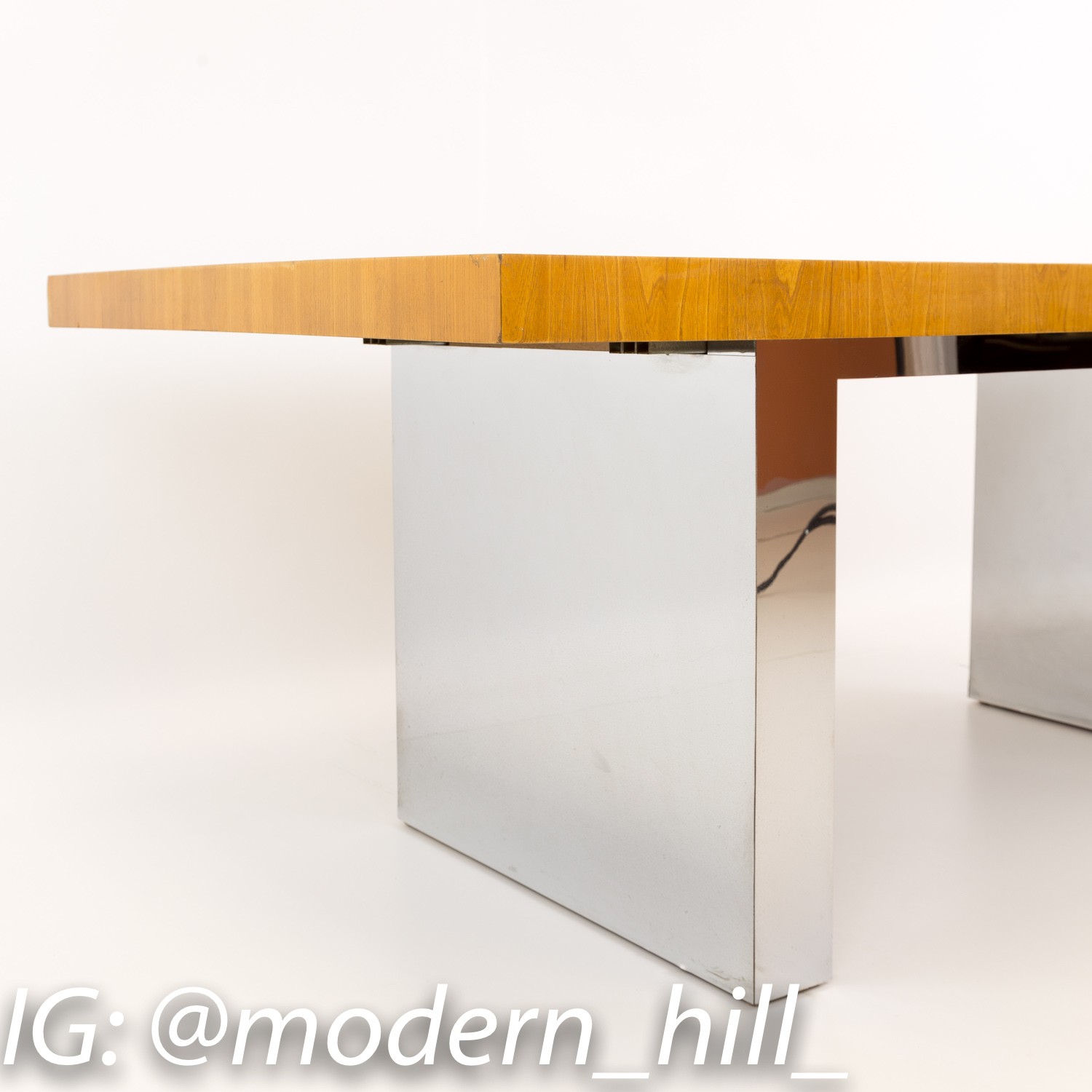 Milo Baughman for Thayer Coggin Extra Long Mid Century Modern Chrome Base Parquetry Dining Table