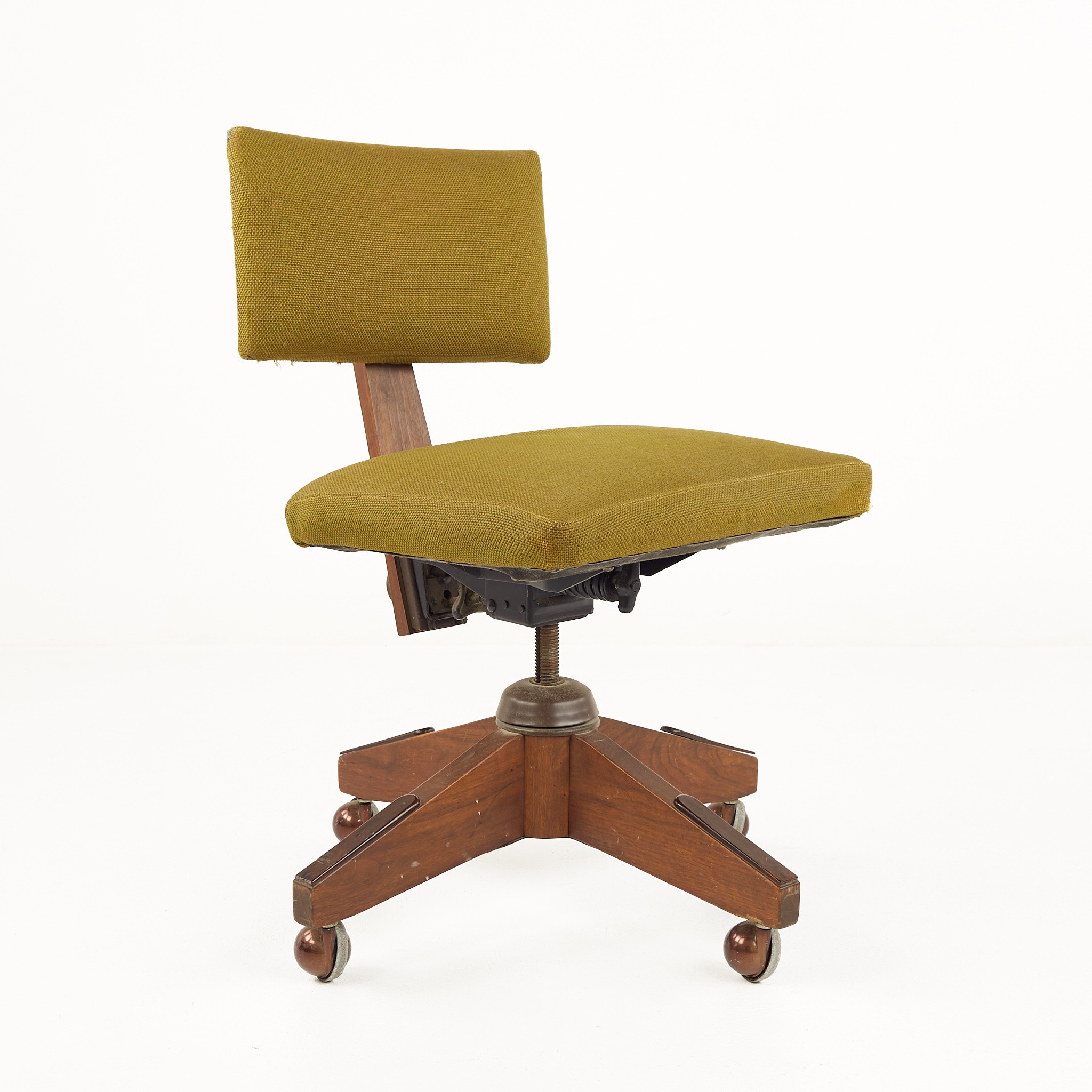 Mid Century Walnut Rolling Office Desk Chair