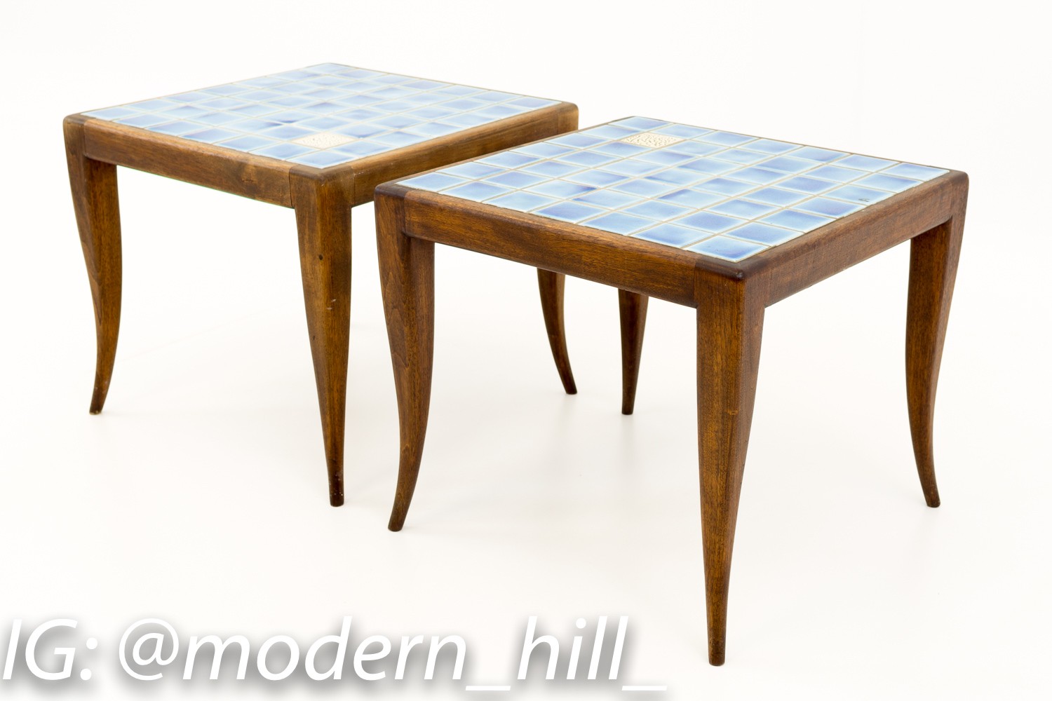 Mid Century Italian Style Blue Mosaic Side End Tables