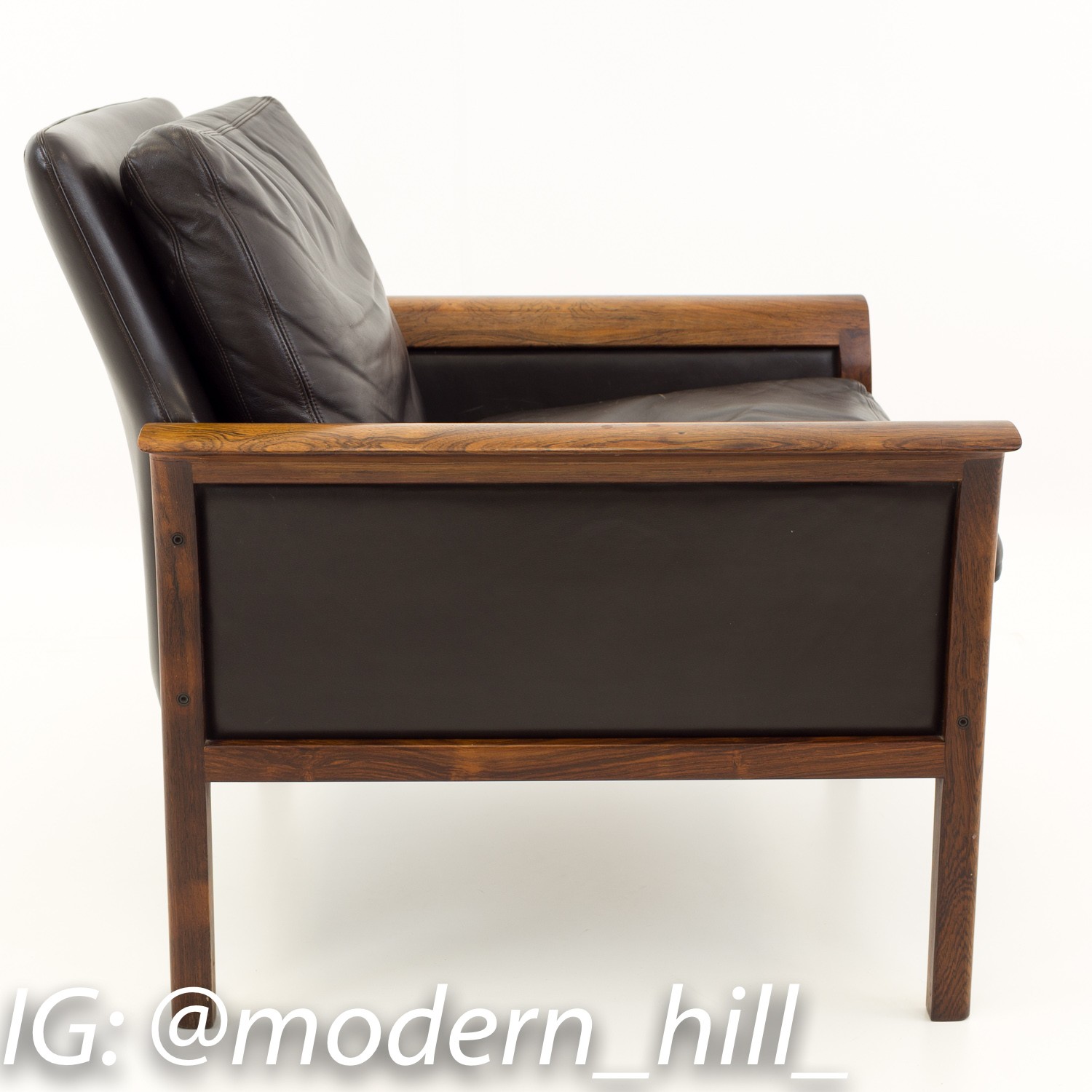 Hans Olsen for Vatne Mobler Mid Century Danish Rosewood Brown Leather Lounge Chair
