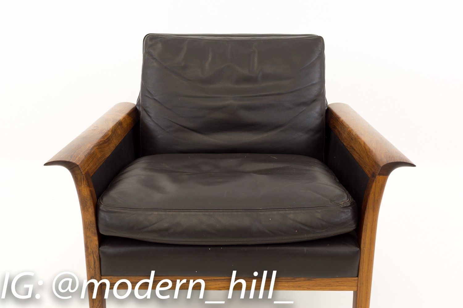 Hans Olsen for Vatne Mobler Mid Century Danish Rosewood Brown Leather Lounge Chair