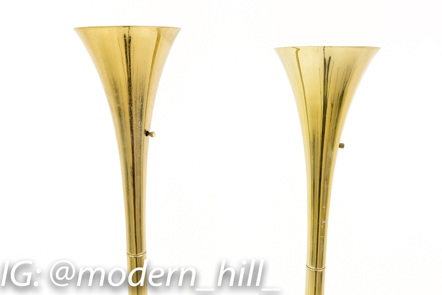 Laurel Art Deco Tourchette Mid Century Modern Floor Lamps in Swedish Brass - Pair