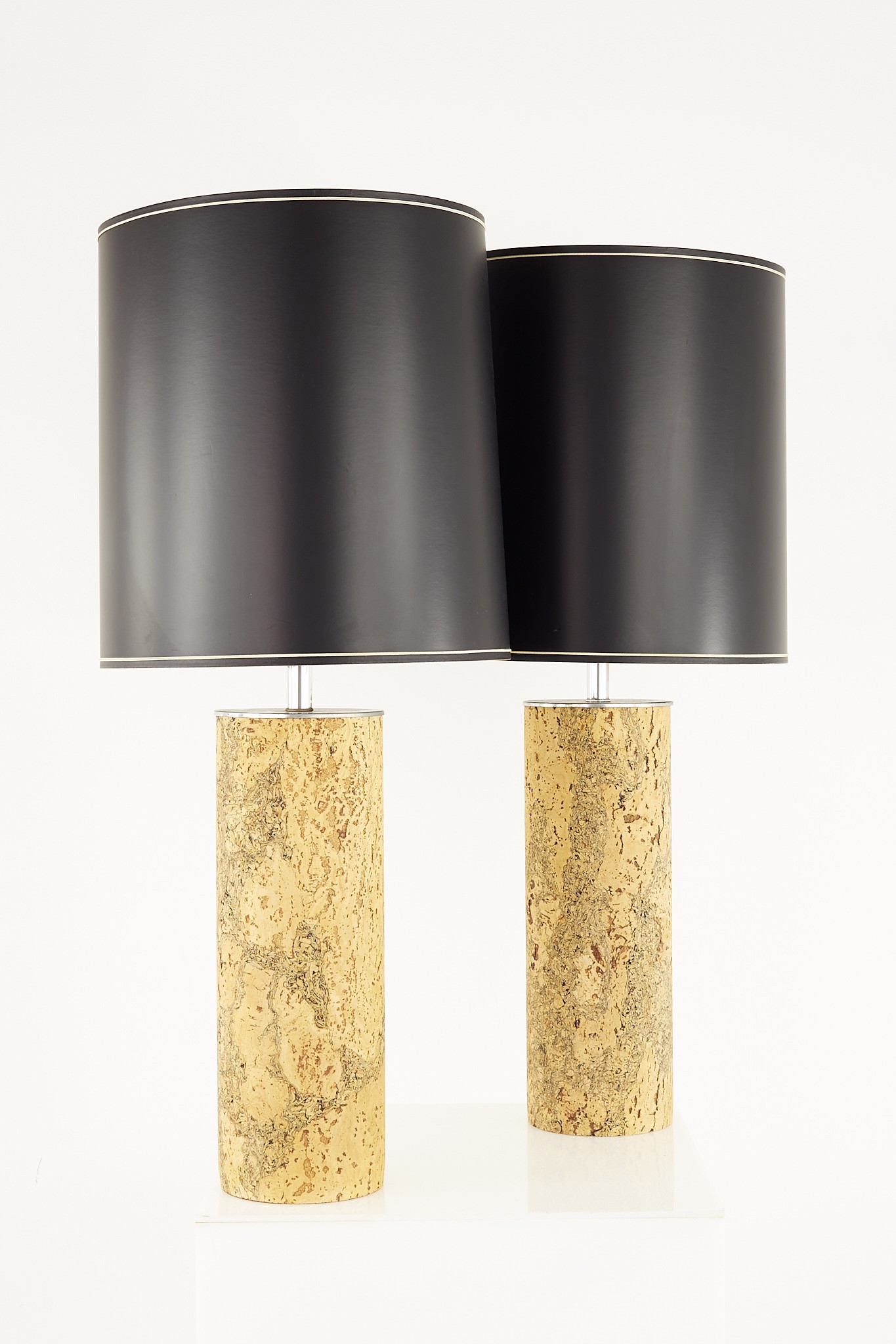 Mid Century Chrome and Cork Table Lamps - Pair