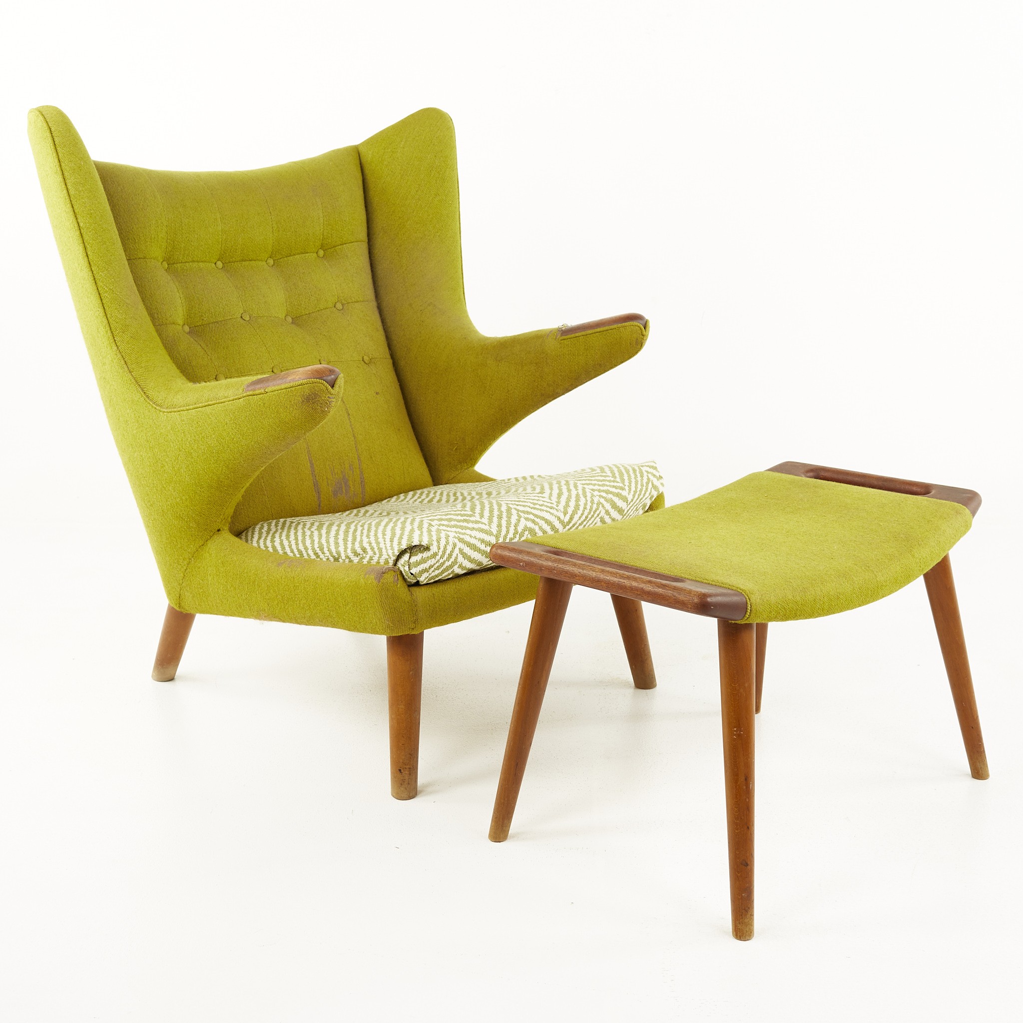 Hans Wegner Mid Century Papa Bear Lounge Chair and Ottoman