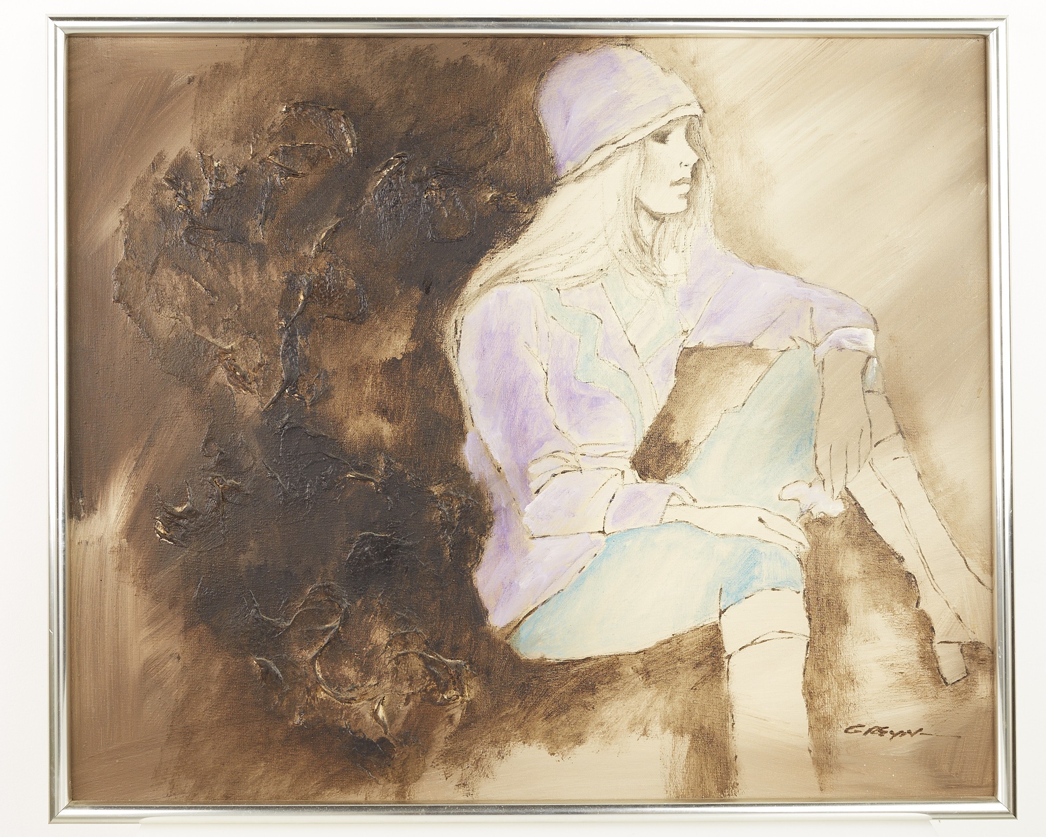 Mid Century Woman in Purple Coat and Hat Artwork