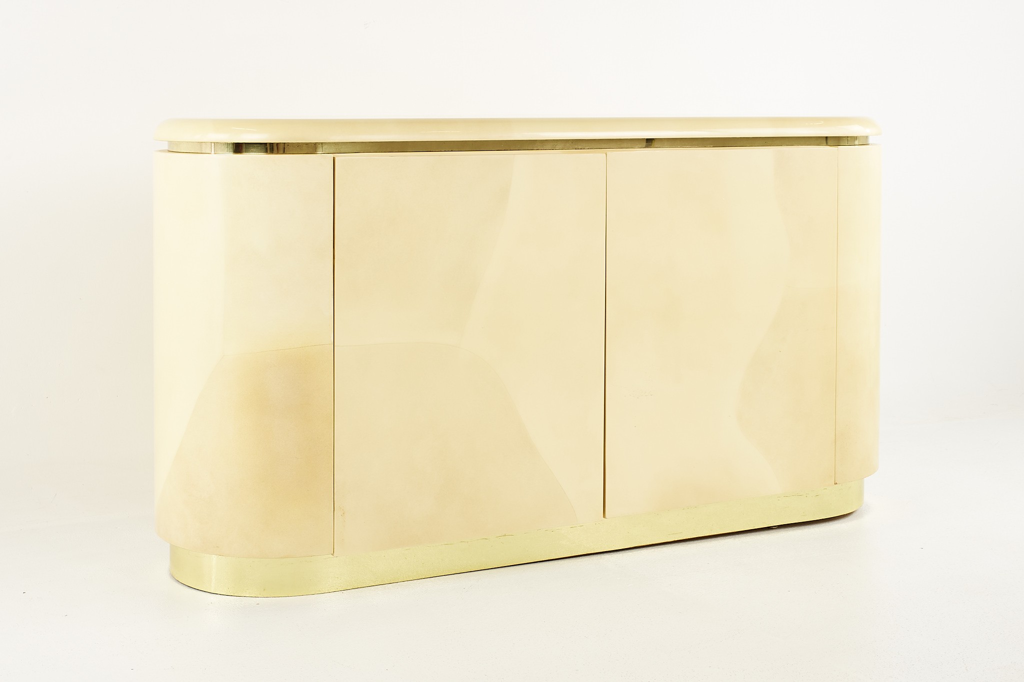 Karl Springer Mid Century Brass and Lacquered Goat Skin Credenza