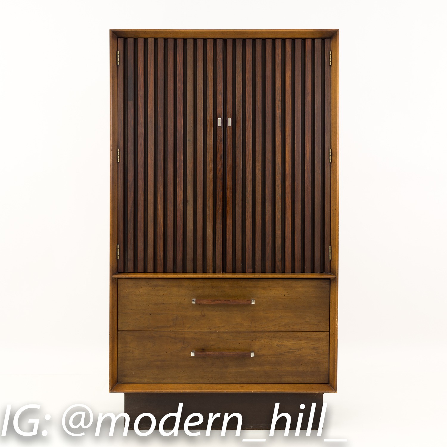 Lane Tower Suite Walnut and Rosewood Mid Century Armoire Highboy Dresser
