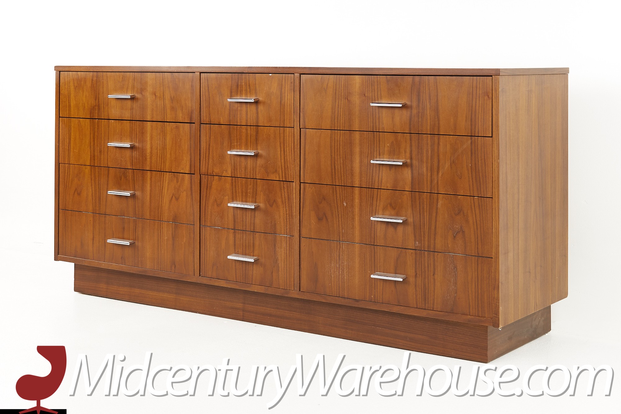 Dixie Mid Century Walnut 9 Drawer Lowboy Dresser - Modern Hill ...