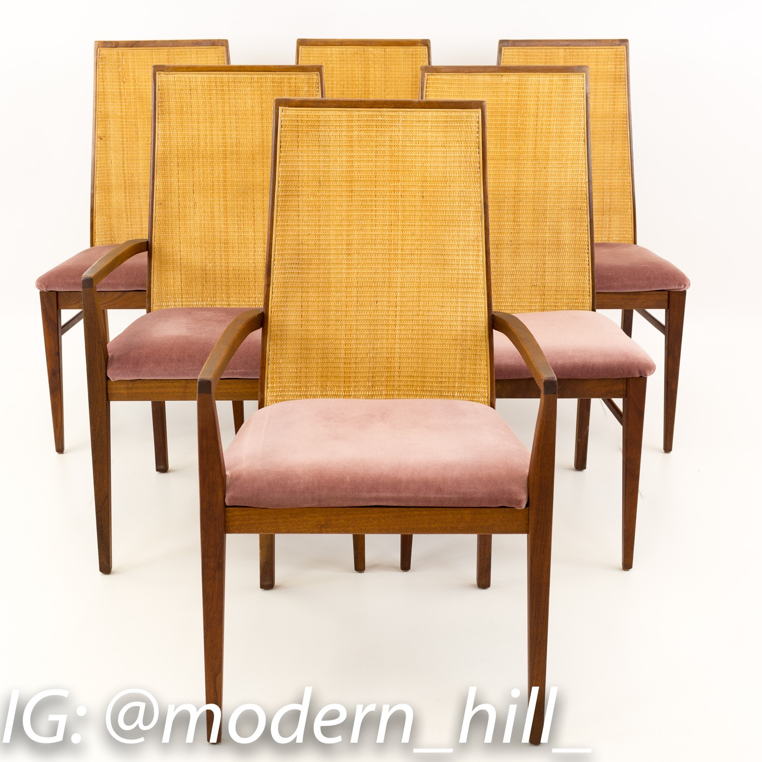 Merton Gershun for Dillingham Esprit Mid Century Caned Dining Chairs Set of 6