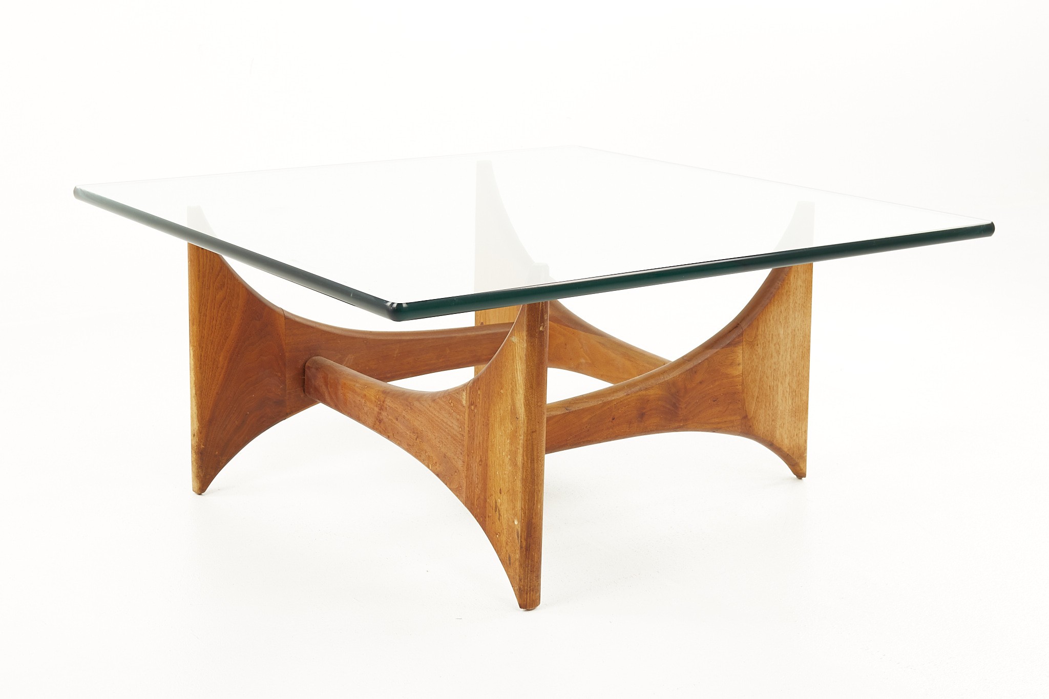 Adrian Pearsall Mid Century Walnut and Glass Square Coffee Table