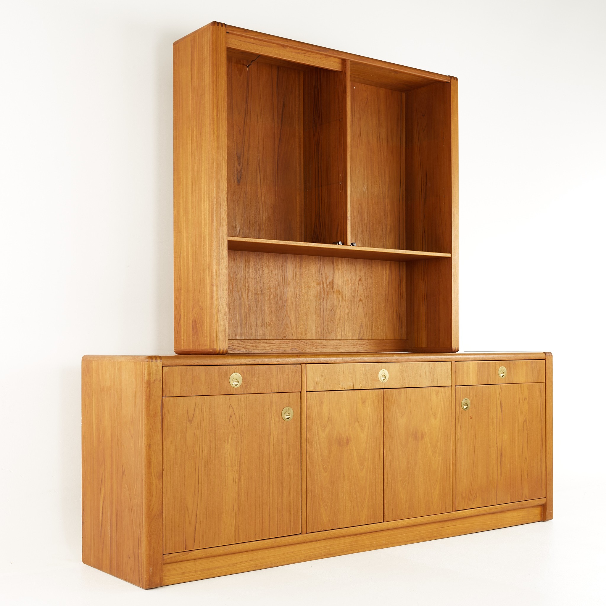 D Scan Mid Century Teak and Brass Buffet and Hutch