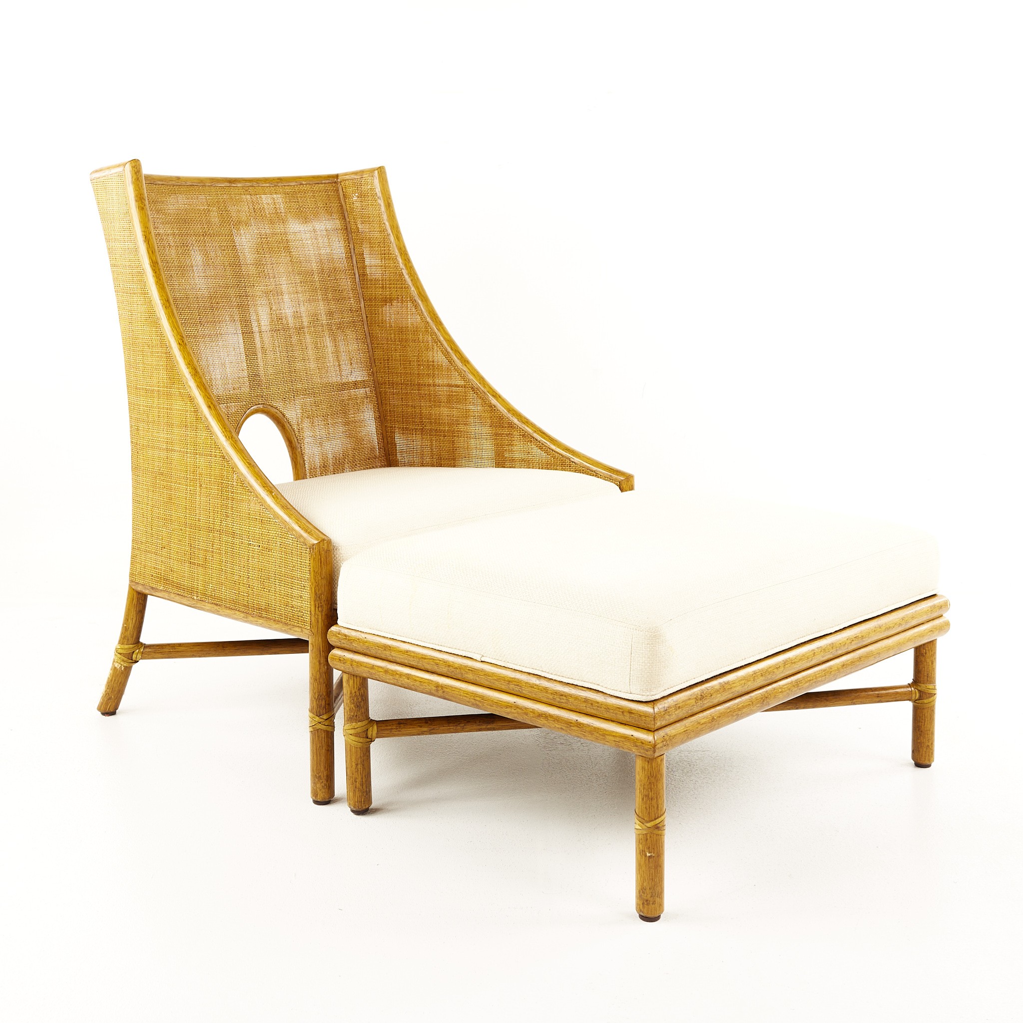 Barbara Barry for Mcguire Mid Century Bamboo Lounge Chair and Ottoman