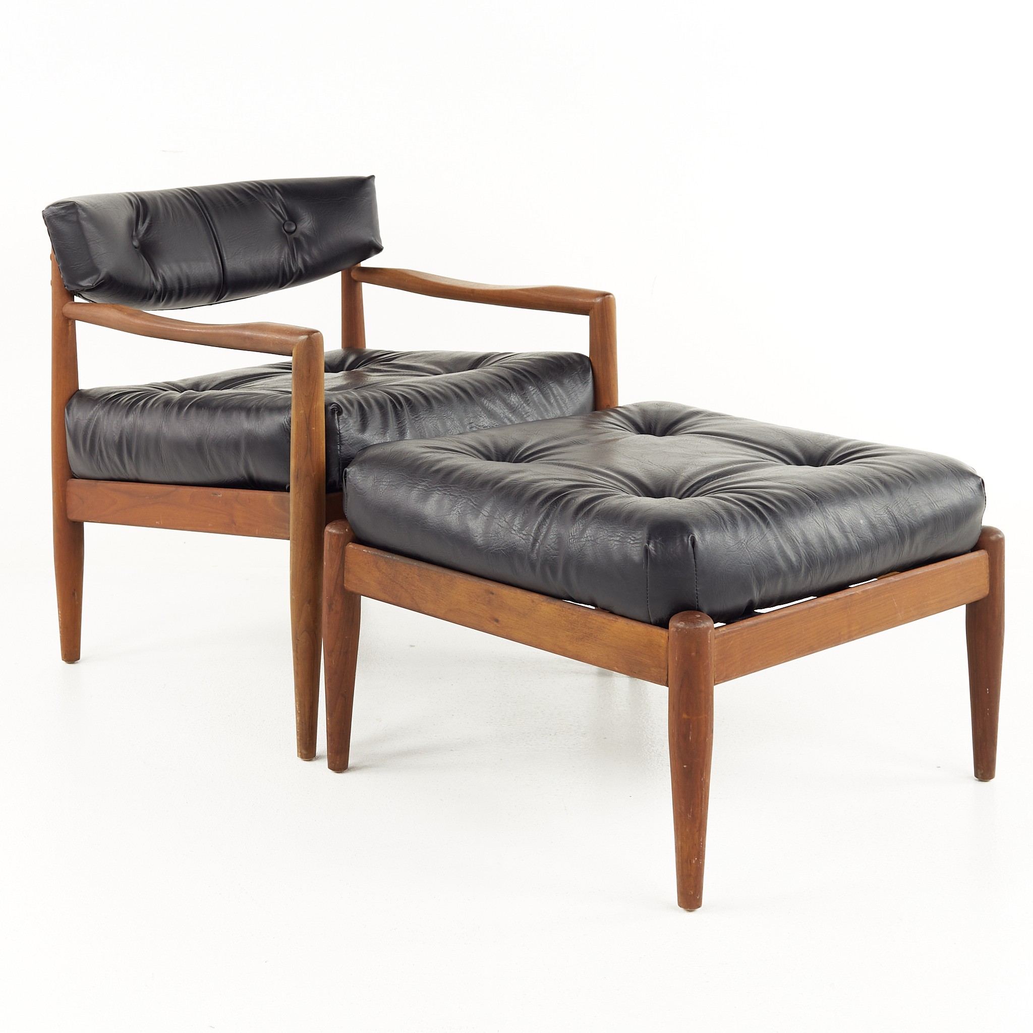Adrian Pearsall for Craft Associates Mid Century Walnut Lounge Chair and Ottoman