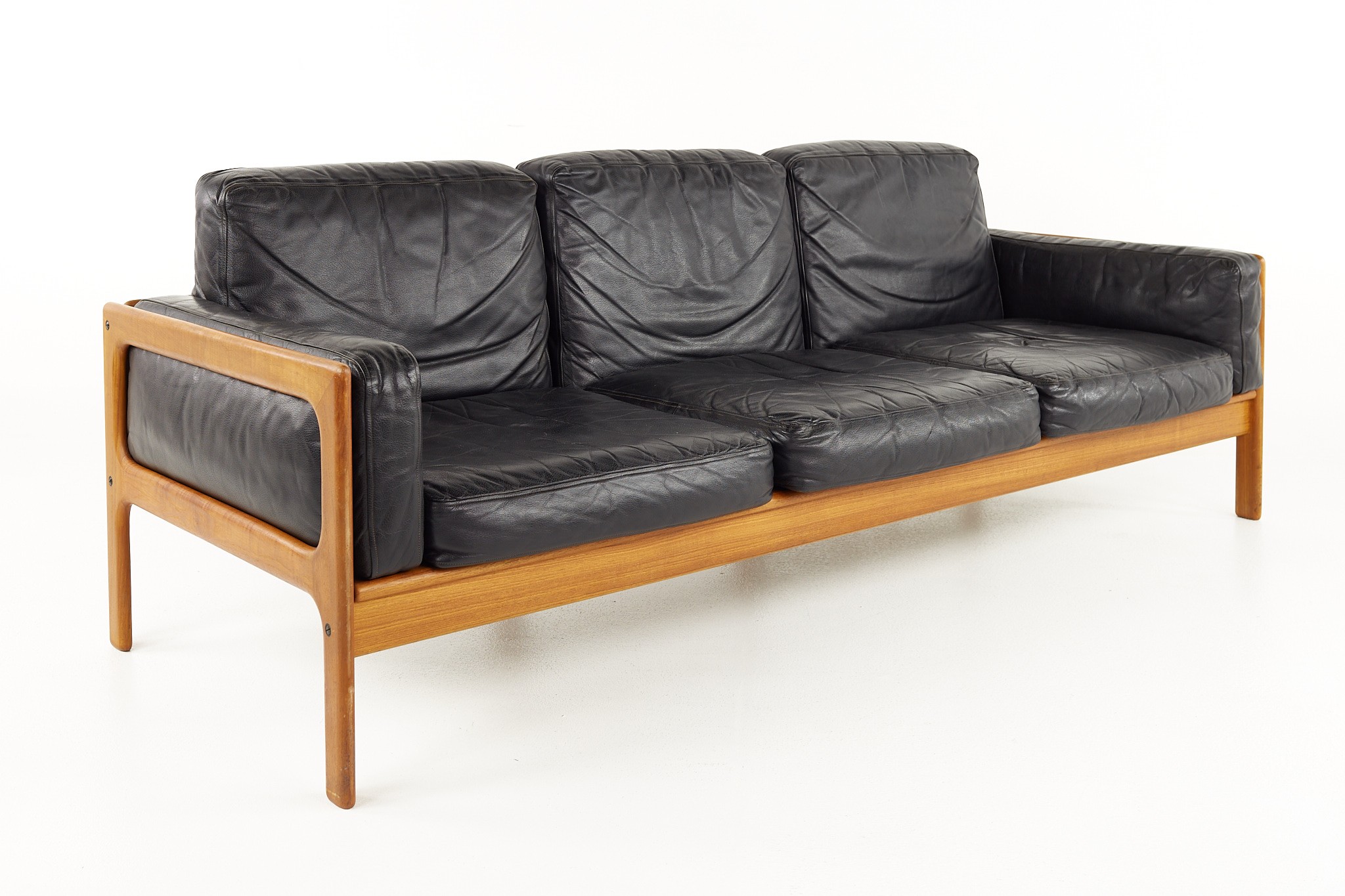 Komfort Mid Century Teak and Leather Sofa