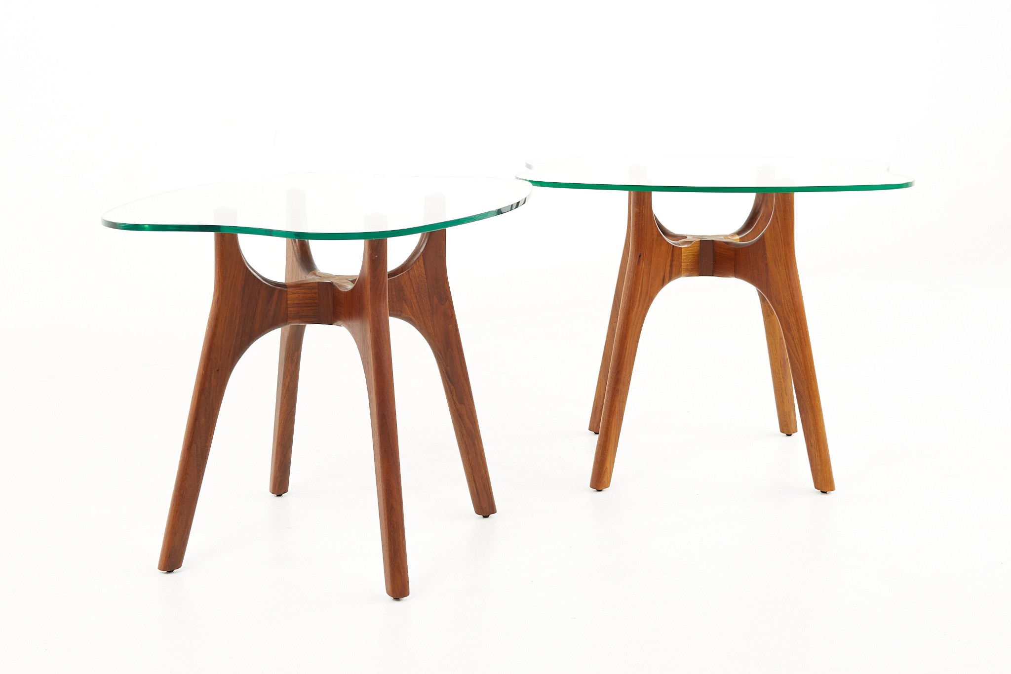 Adrian Pearsall Style Mid Century Walnut and Glass Stingray End Tables - a Pair