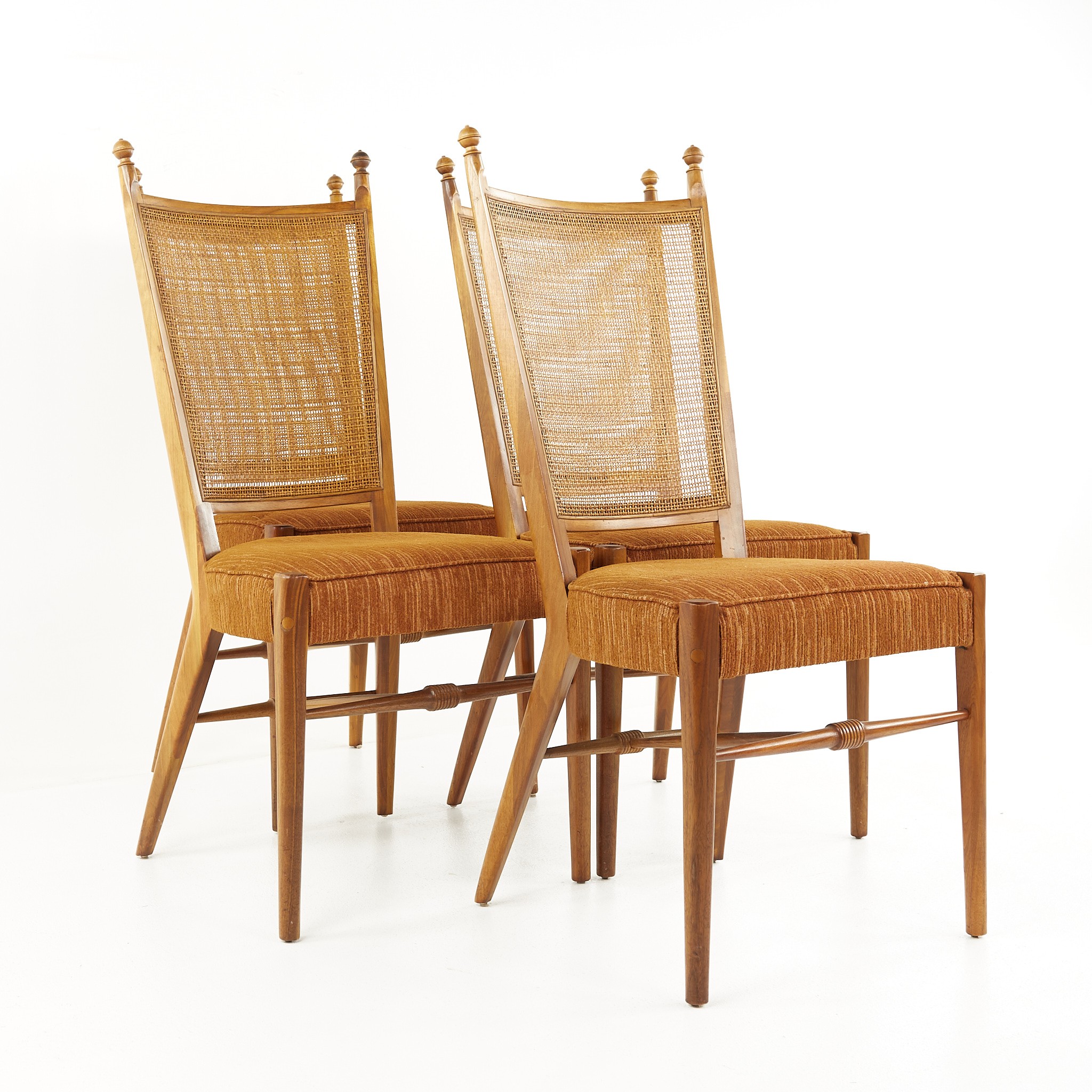 Drexel Mid Century Walnut and Cane Dining Chairs - Set of 4