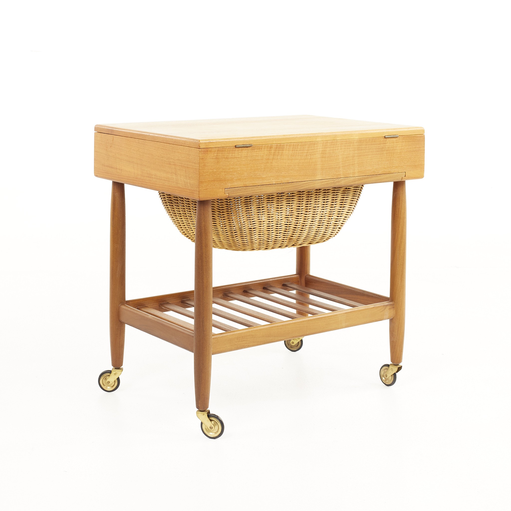 Vitzé Mid Century Teak Sewing Table with Basket